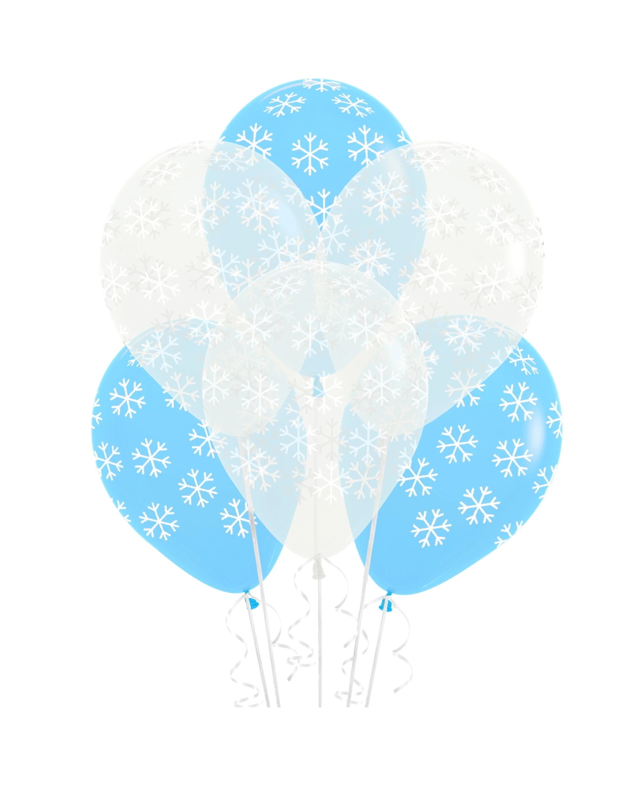 1 Five Star Snowflake Print Blue and Clear Balloons Pack of 6 - Blue, 1 of 1