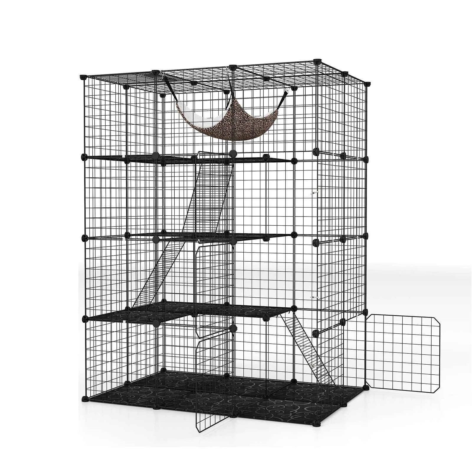 1 Costway 4 Tier Cat Enclosure 142 CM Large Cat Cage w/Hammock, 1 of 4
