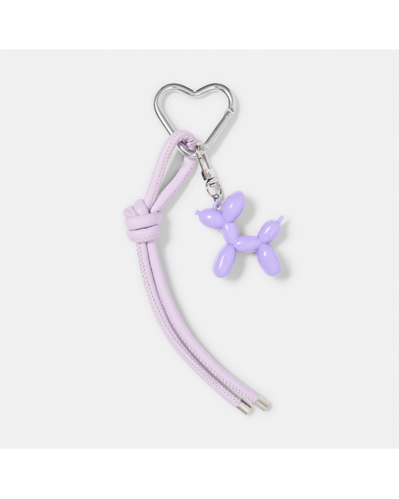 Balloon Dog Charm Keyring - Silver Tone and Purple