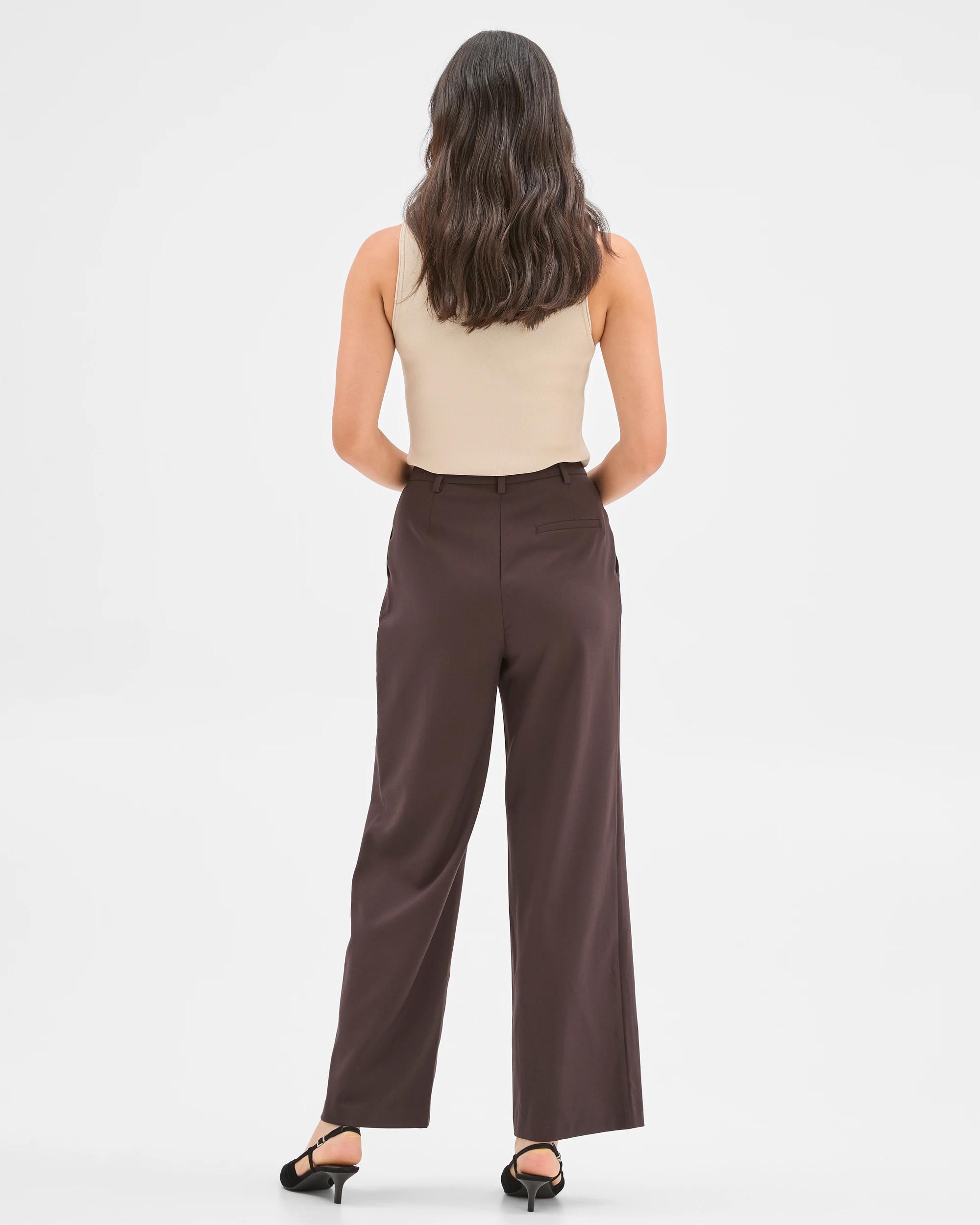 5 Preview Classic Pleat Front Wide Leg Pants COFFEE BEAN, 5 of 7