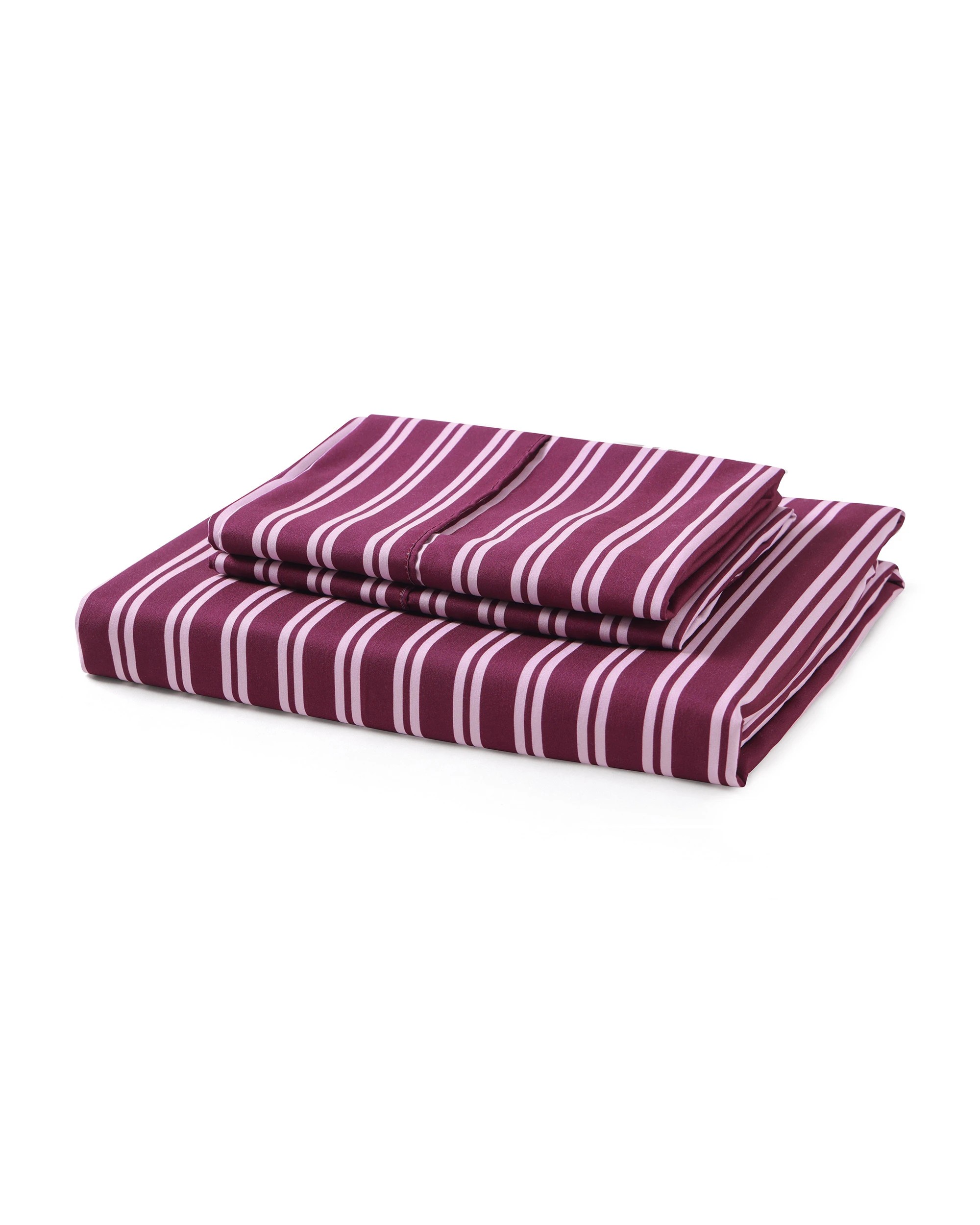 6 Dreamaker Pippa Stripe Fitted Sheet Set - Double Bed - Plum, 6 of 6