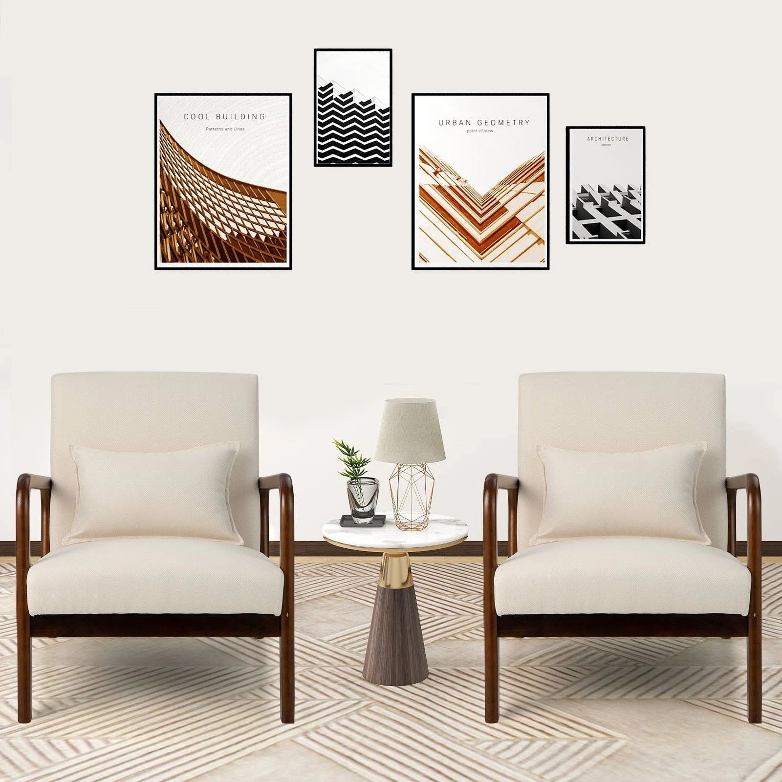 6 Costway Modern Accent Chair Wood Frame Soft Lounge Chair w/Lumbar Pillow Beige, 6 of 8