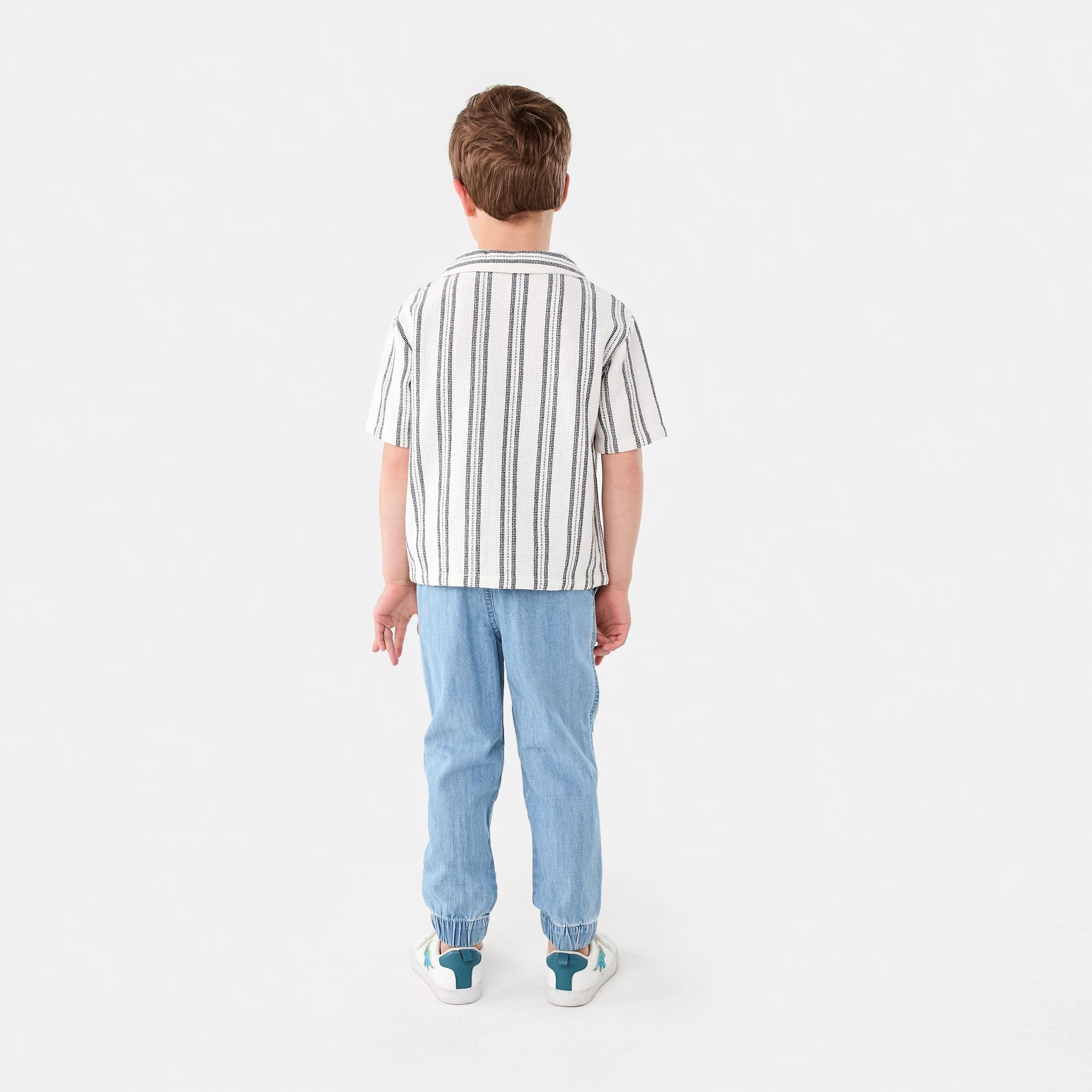 7 Short Sleeve Textured Stripe Resort Shirt Blk Stripe, 7 of 7