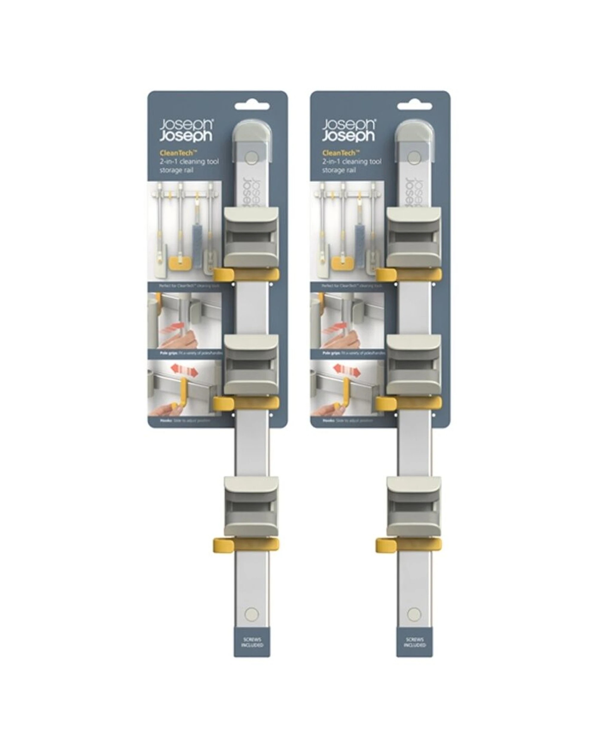 1 Joseph Joseph 2PK CleanTech Cleaning Tool Storage Rail With Adjustable Hooks - Silver, 1 of 6