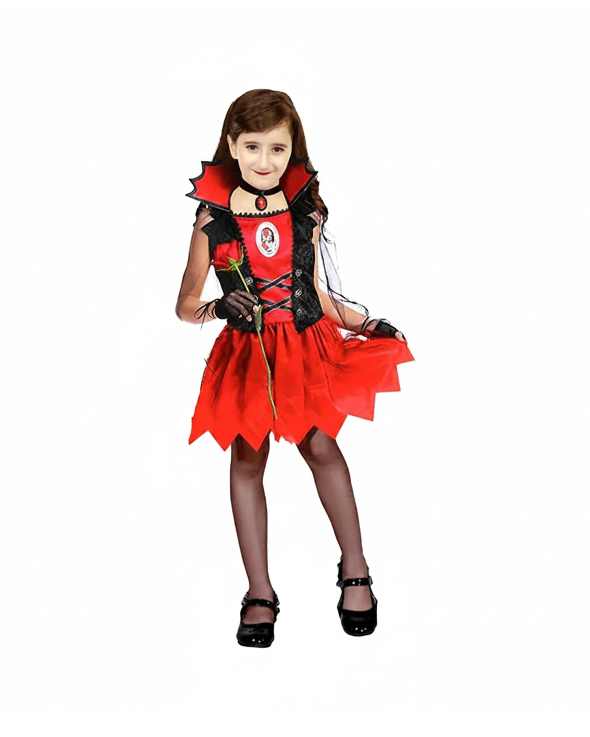 1 JD Party Hallowen Girls Vampire Costume Layer Skirt Pointed Collar 6-9y - Black, 1 of 1