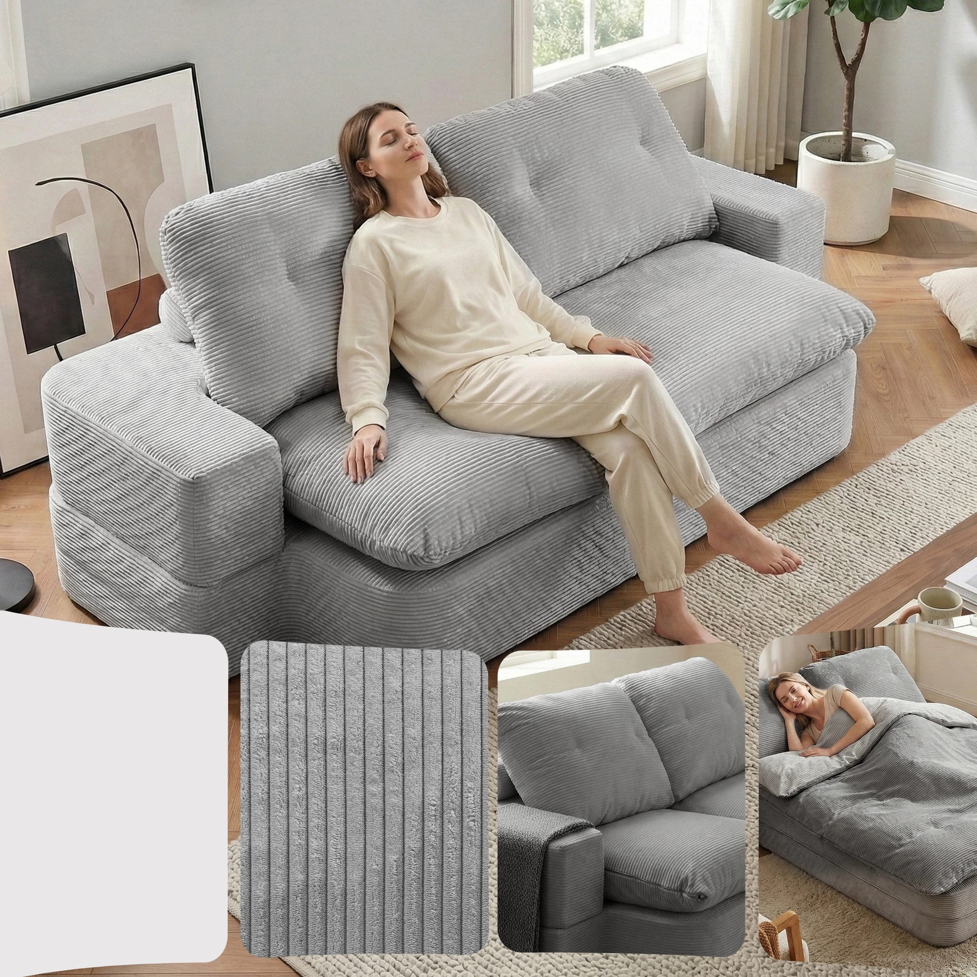 7 Artiss Convertible Folding Sofa Bed 30D High-Density Foam Boneless Couch - Grey, 7 of 10