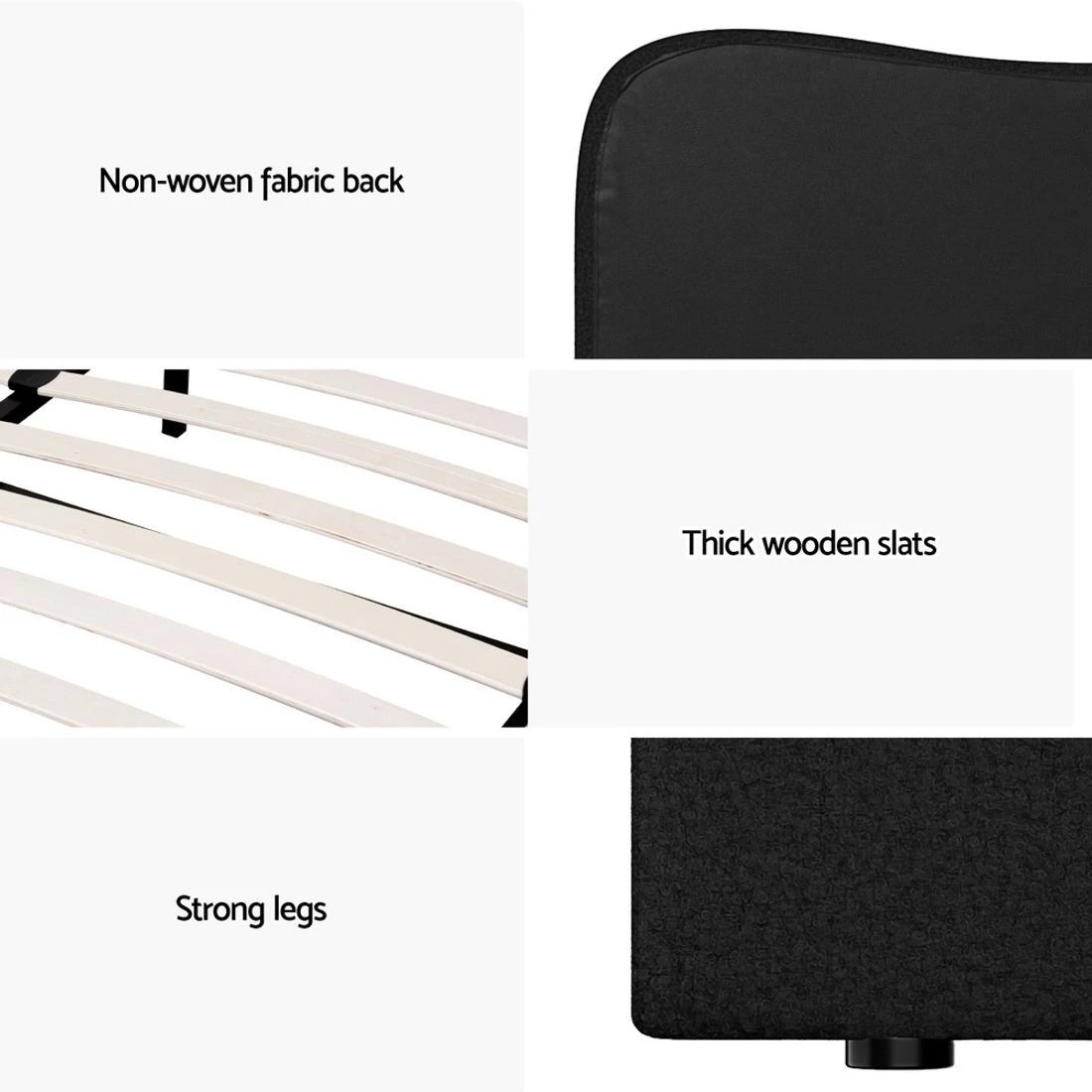 7 Artiss Bed Frame Double Size Boucle DARA - Black, 7 of 7