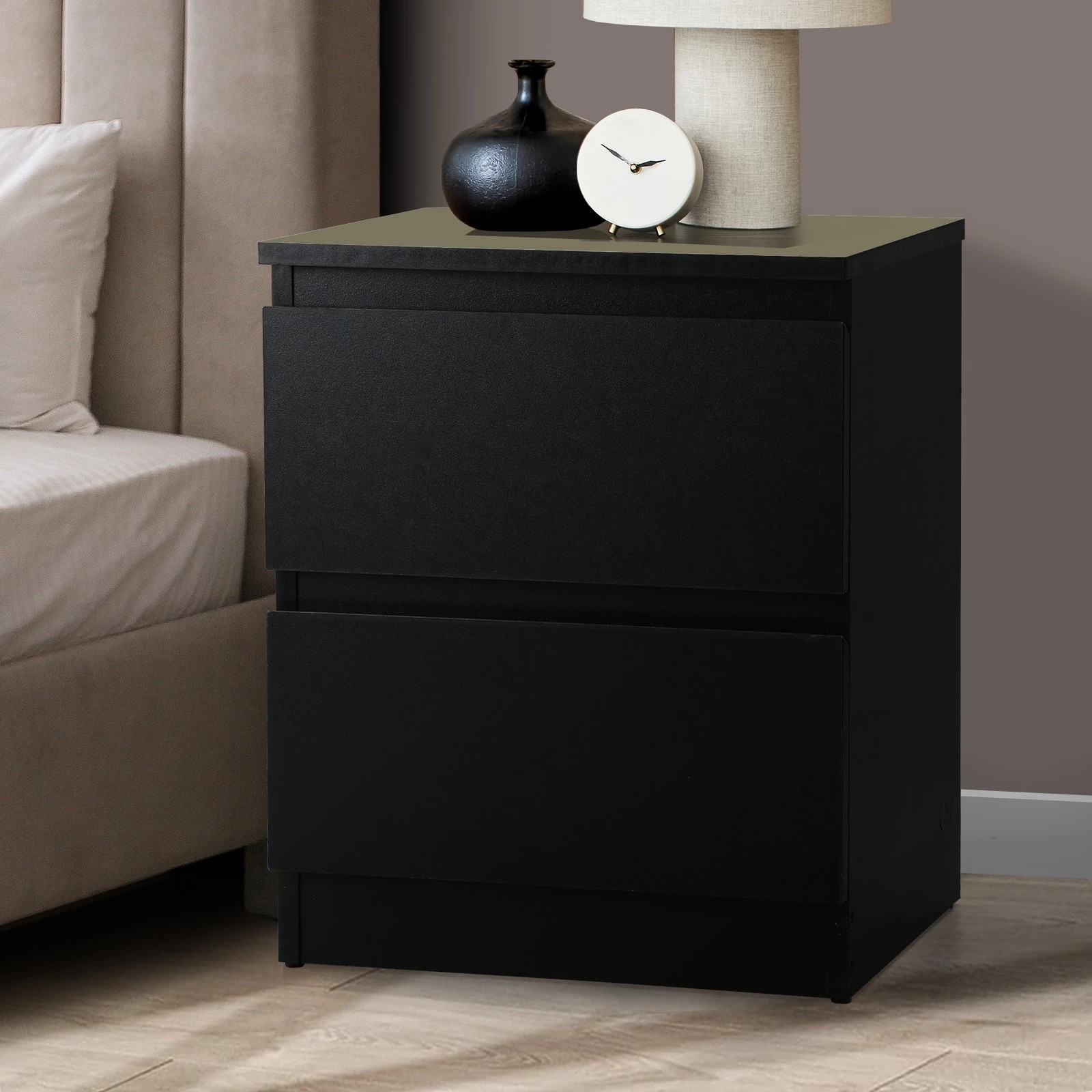 2 Oikiture Bedside Table Nightstand 2 Drawers Side End Table Storage Cabinet
 - Black, 2 of 10