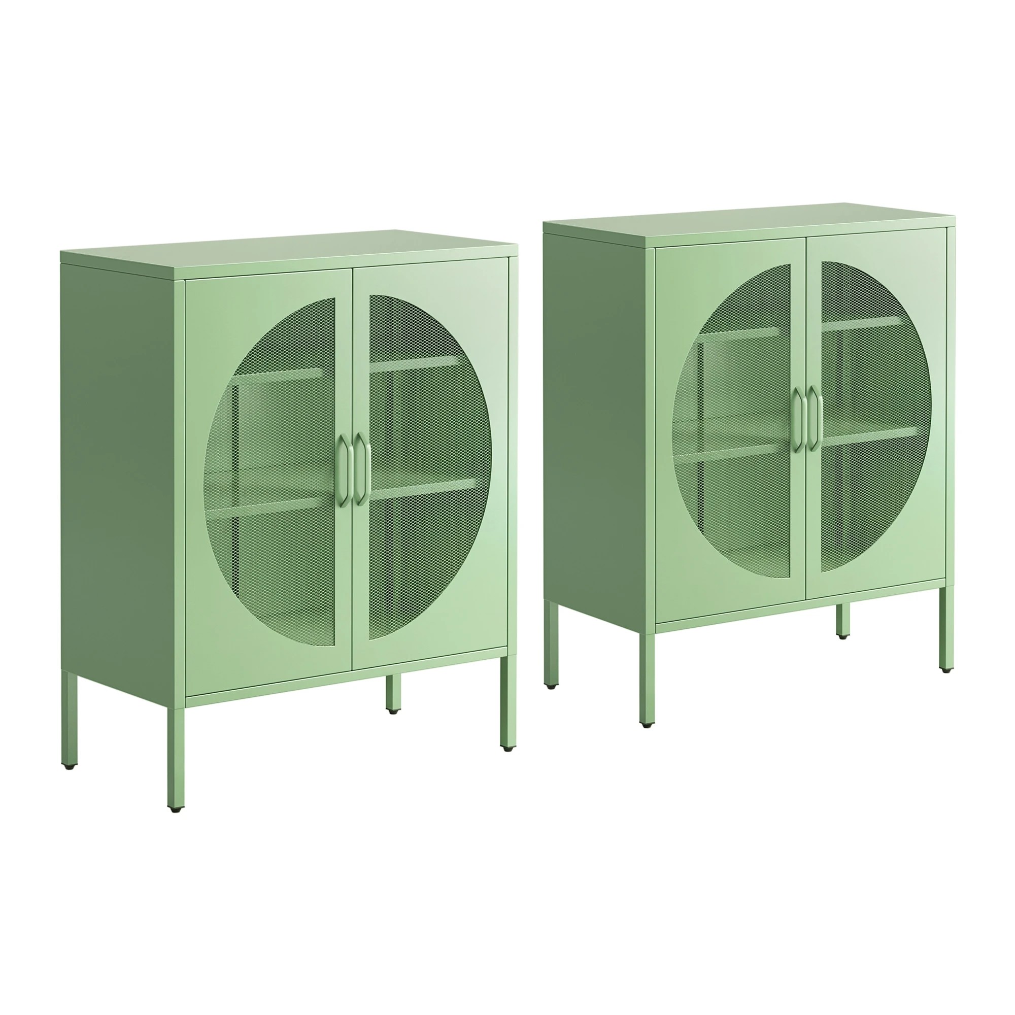 1 Artiss 2x Buffet Sideboard Cabinet ELSA Cupboard Storage Mesh Doors Metal - Green, 1 of 8