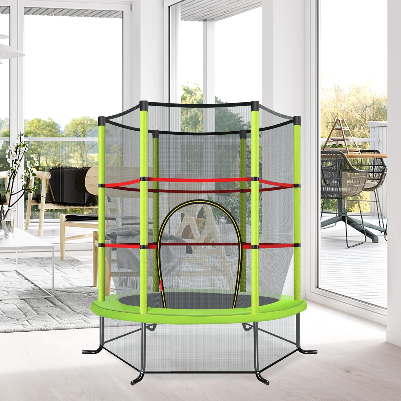 4 Costway Kids Trampoline Bouncer Jumping Trampolines w/Enclosure Net Gift Green, 4 of 6