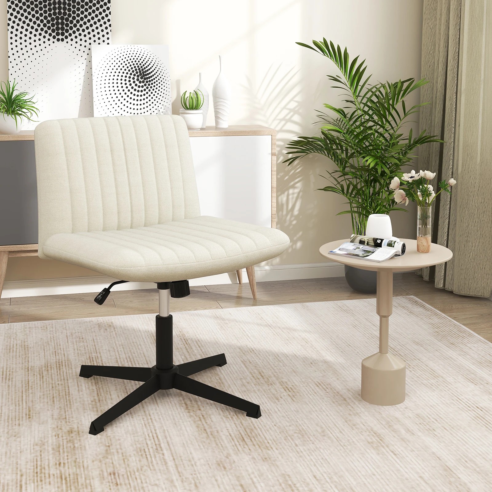 4 Costway Home Office Reclining Leisure Chair Swivel Desk Chair Computer Lounge Chair - Beige, 4 of 5