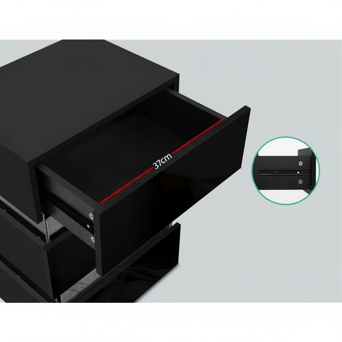 6 Artiss Bedside Table LED 3 Drawers - LUMI - Black, 6 of 6