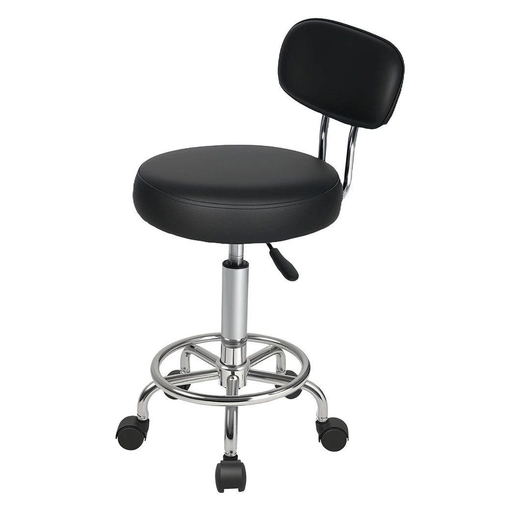 1 Levede PU Leather Rolling Stool Mid-Back,Height Adjustable,with Wheels Black, 1 of 5