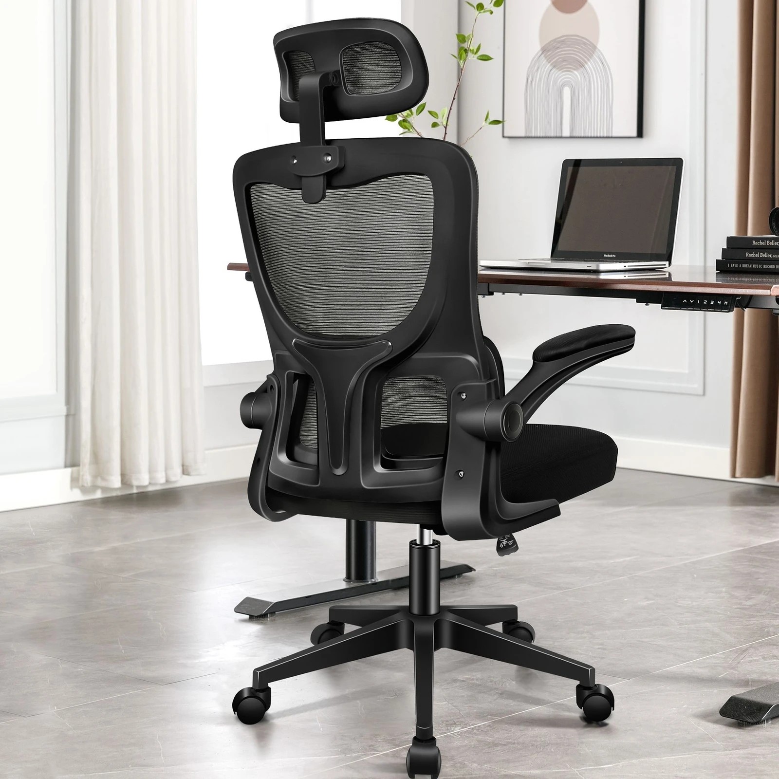 4 Alfordson Mesh Office Chair Executive Computer Fabric Seat Racing Tilt Work - Black, 4 of 10