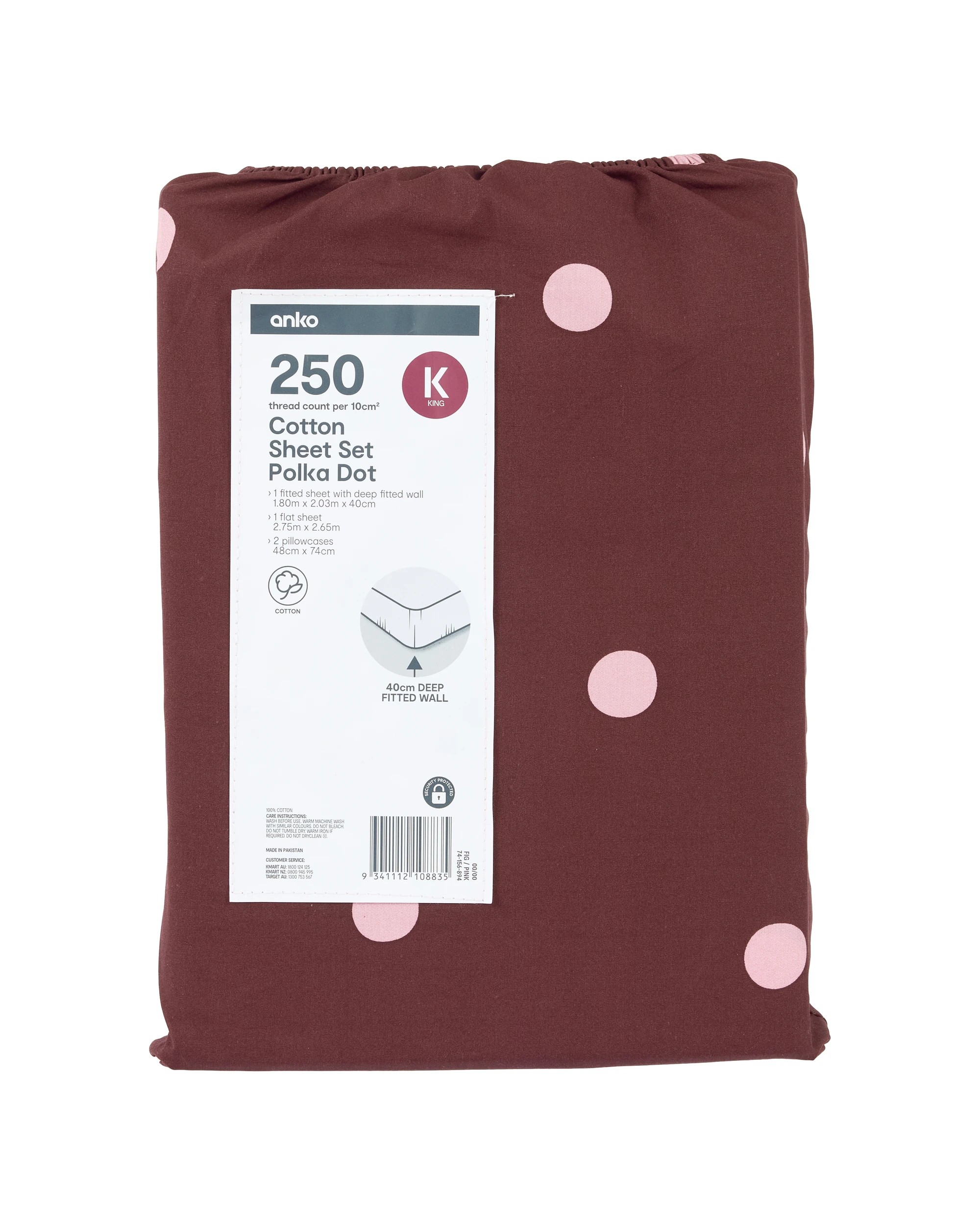 5 250 Thread Count Polka Dot Cotton Sheet Set - King Bed, Fig and Pink, 5 of 5