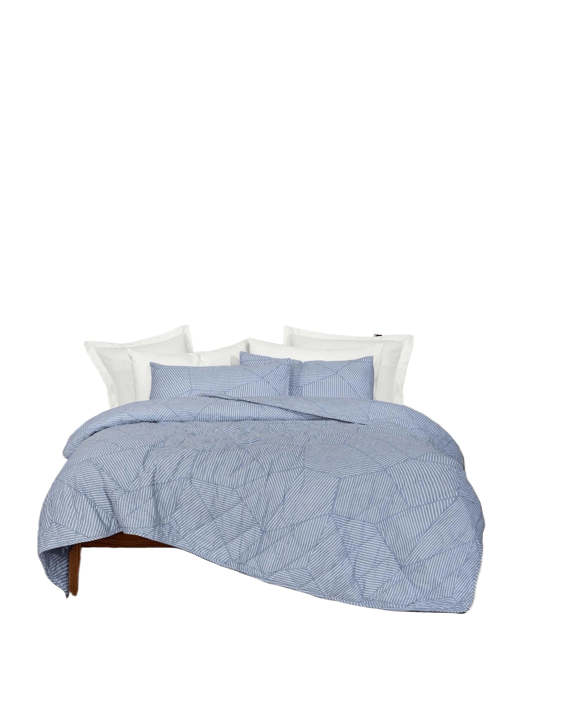 1 Amsons Pure Cotton Bedspread Set - Queen Bed - Blue, 1 of 2