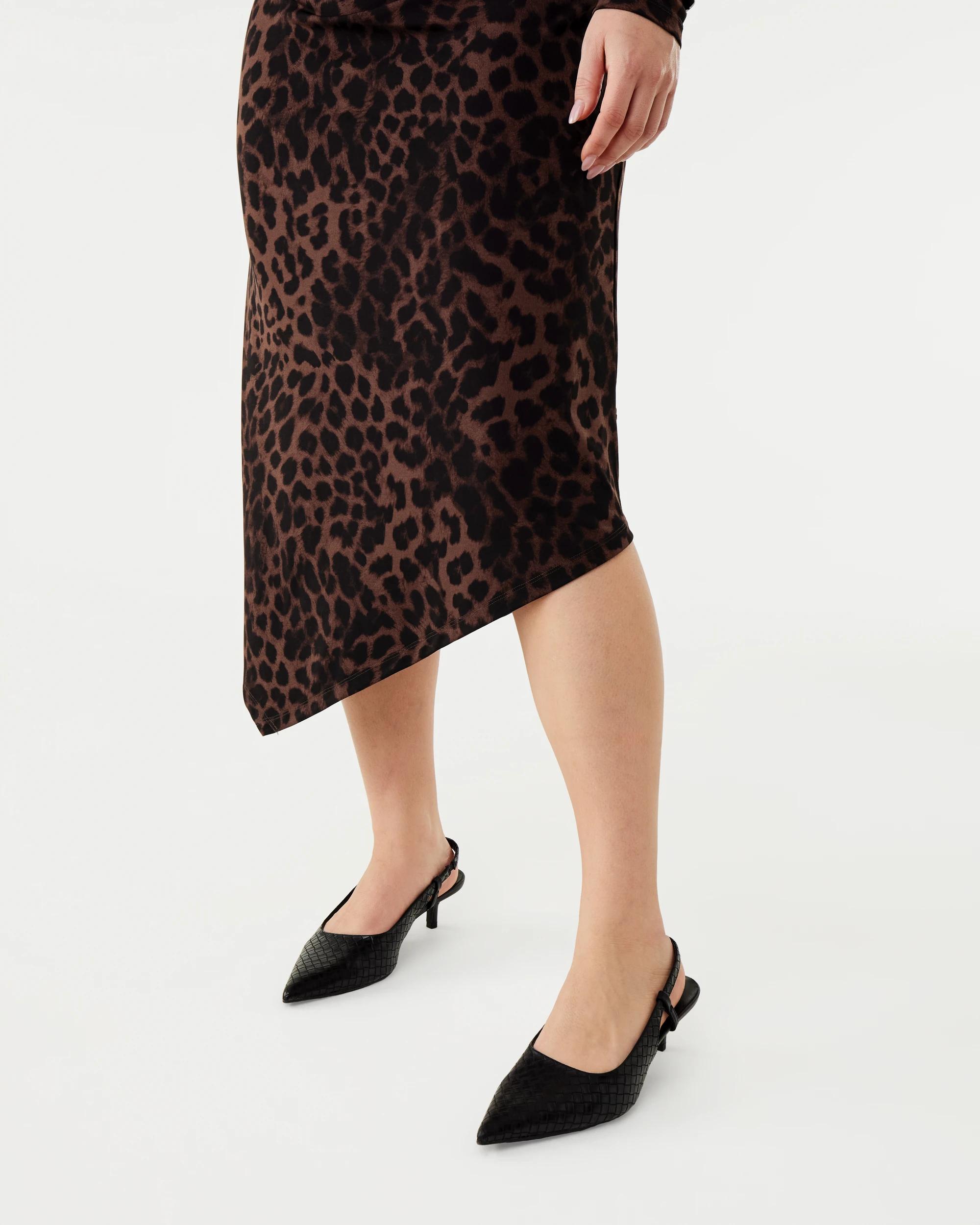 7 Long Sleeve Luxe Asymmetrical Hem Midi Dress Brwn Leop, 7 of 7