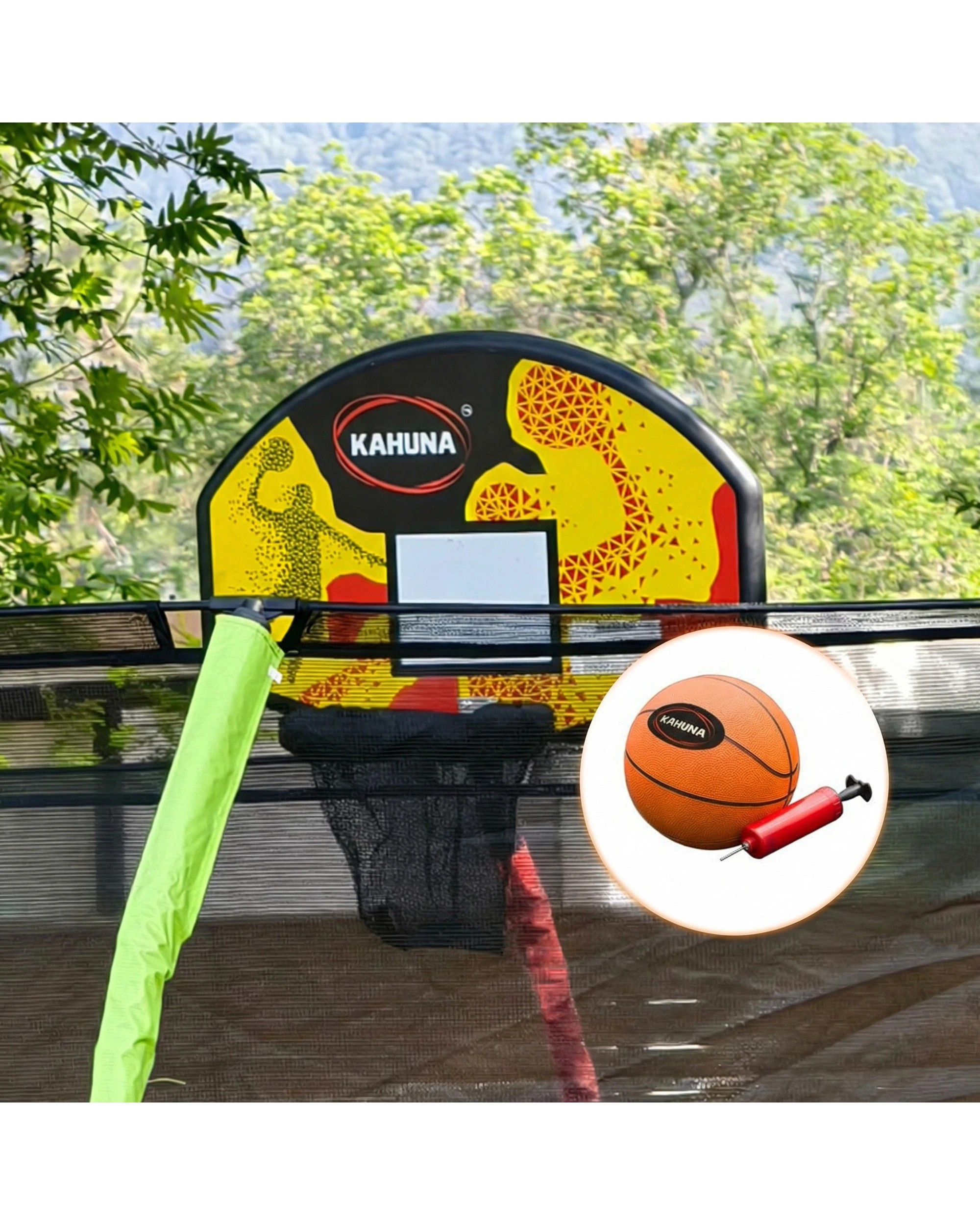 2 Kahuna 10 ft x 15 ft Oval Outdoor Trampoline with Reversible Pad and Basketball Set - Assorted, 2 of 10