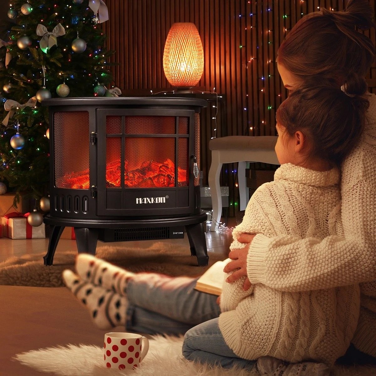 3 MAXKON Electric Fireplace Freestanding Stove Heater LED Flame Effect Log Fire 1800W, 3 of 8