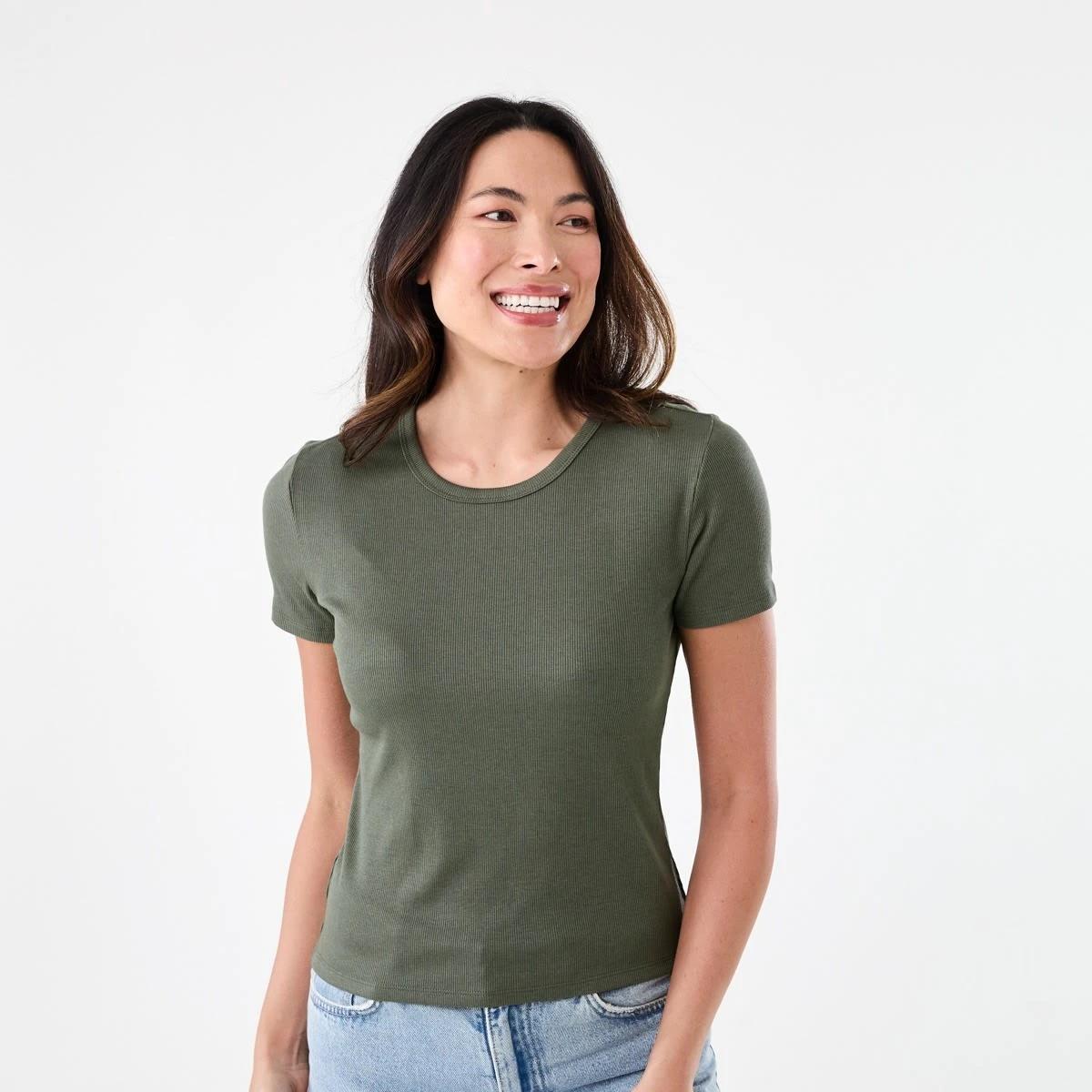1 Short Sleeve Rib Crew Neck T-shirt OLIVE LEAF, 1 of 5