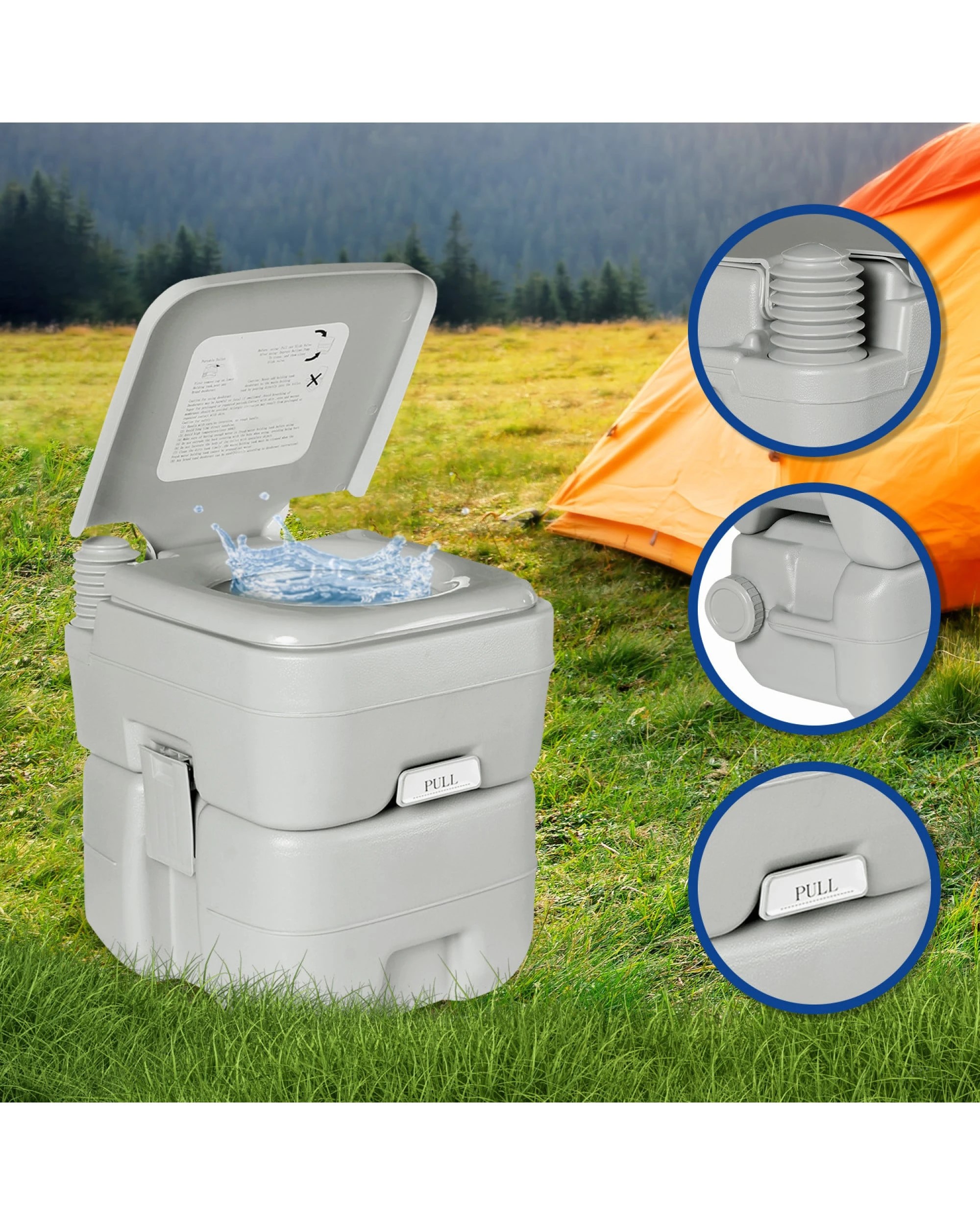 8 Wallaroo 20L Camping Portable Toilet Press Flush Pump - White, 8 of 10