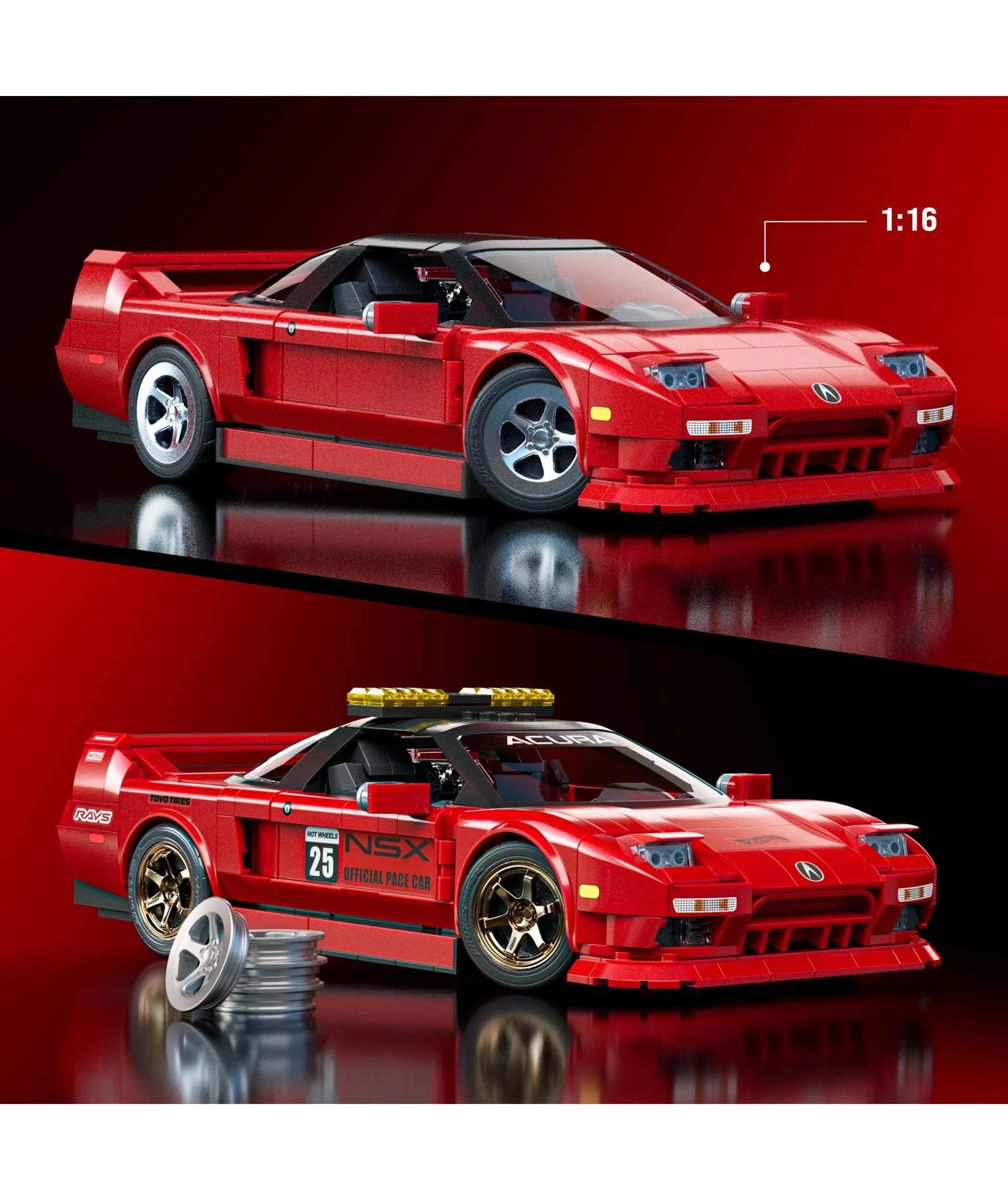 6 Mattel Brick Shop Hot Wheels ’90 Acura NSX Building Toy Kit - Red, 6 of 6