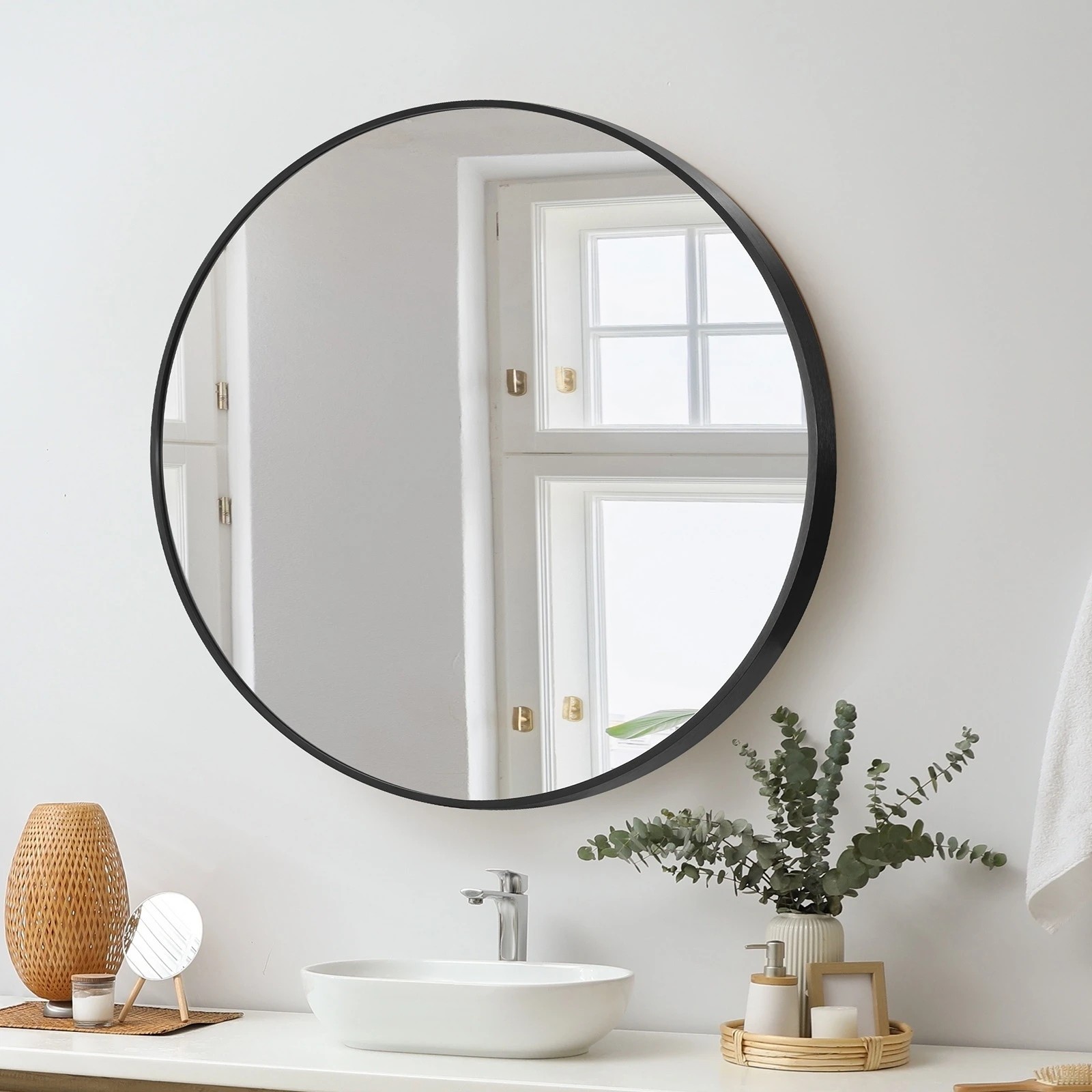 2 Oikiture Wall Mirrors Round 70cm Makeup Mirror Vanity Home Decor Bedroom
 - Black, 2 of 9