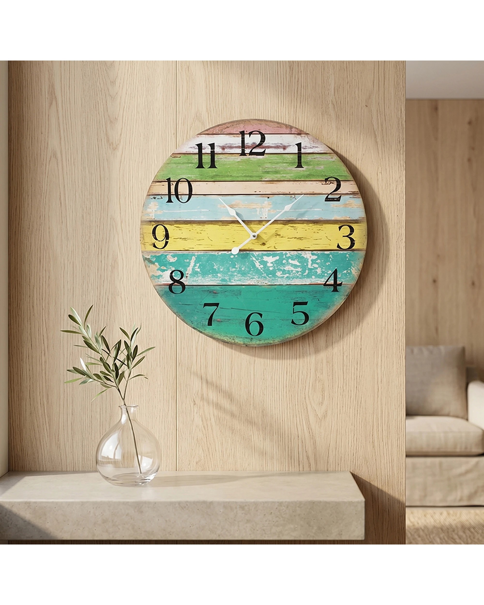 3 LVD Weathered Wood Coastal Coloured Board Home Decor Wall Clock 58cm - Multi, 3 of 3