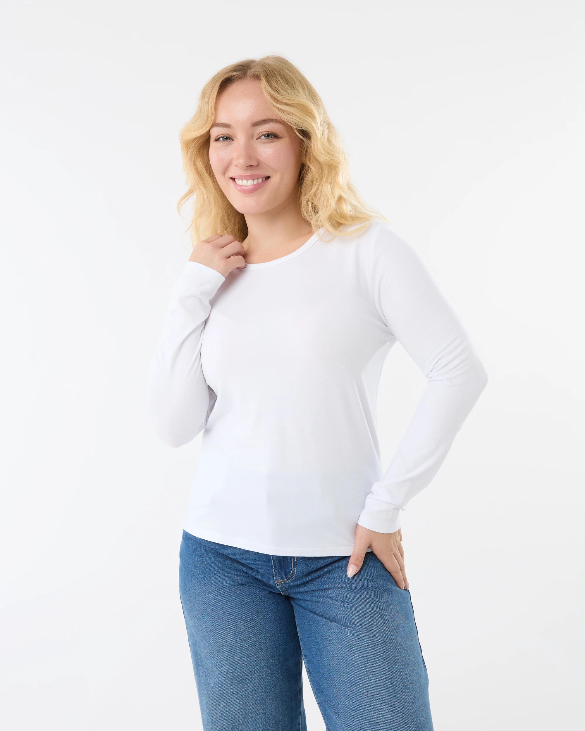 1 Long Sleeve Stretch Crew Neck T-shirt White, 1 of 6