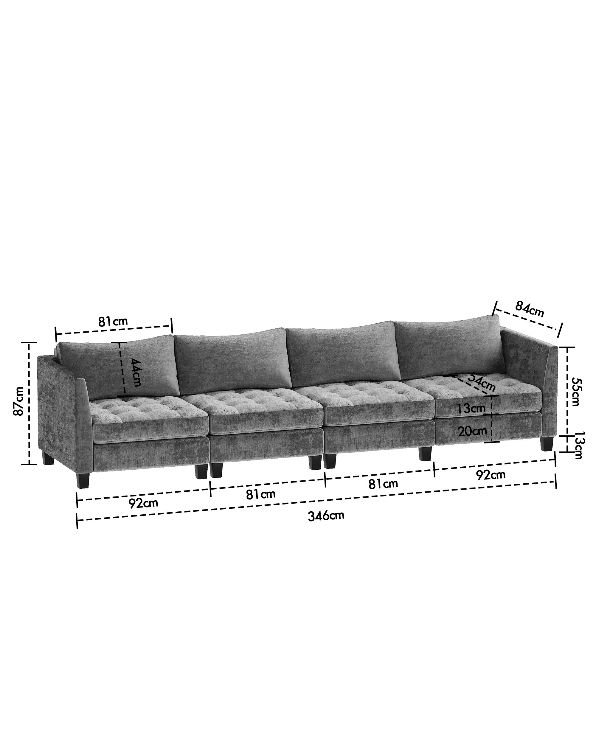 7 Advwin 4 Seaters Sofa Chenille Fabric   - Grey, 7 of 7