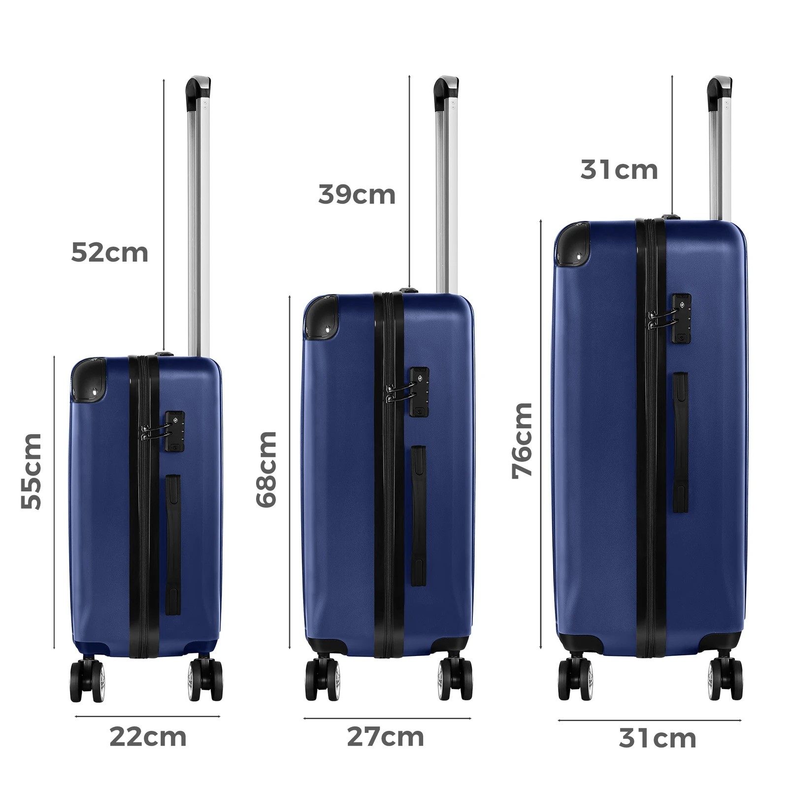 10 Alfordson Luggage 3PCS Suitcase Sets ABS+PC Trolley TSA Hard Shell Case - Blue, 10 of 10