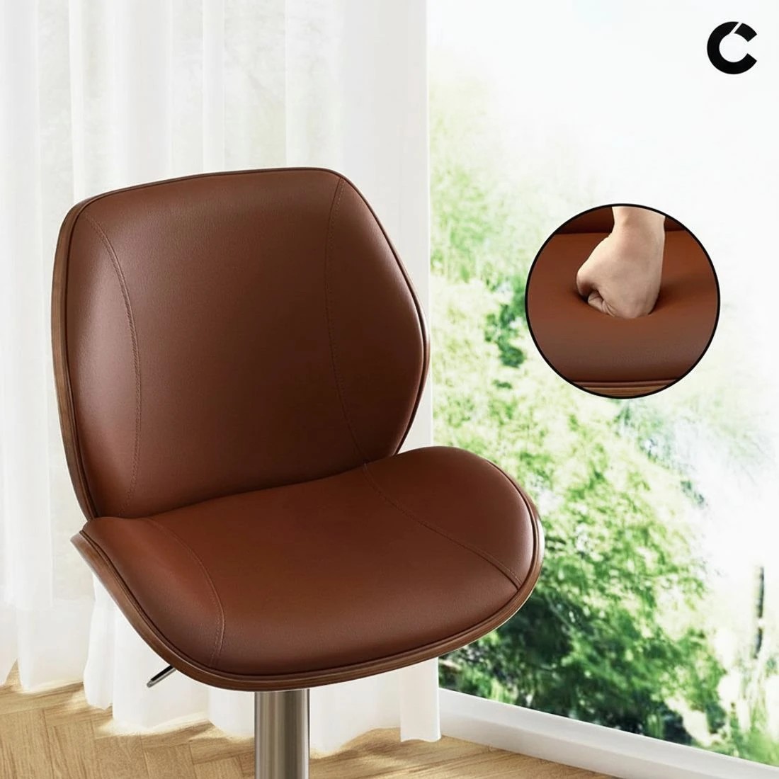 5 Artiss 2X Bar Stools Bentwood Adjustable Kitchen Counter Chair Leather - Brown, 5 of 5