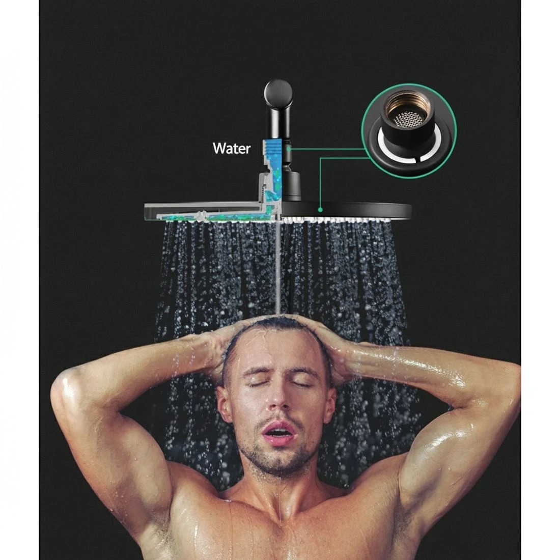 2 Cefito 9'' Rain Shower Head Set Handheld Round High Pressure Twins Tap - Black, 2 of 5