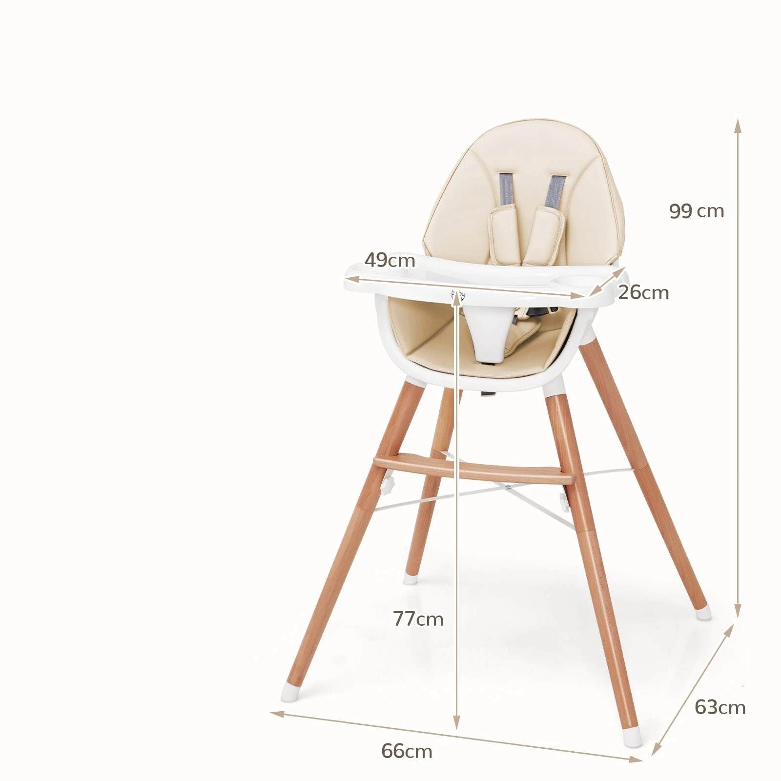 6 Costway Wood High Chair Adjustable Feeding Seat Beige, 6 of 7