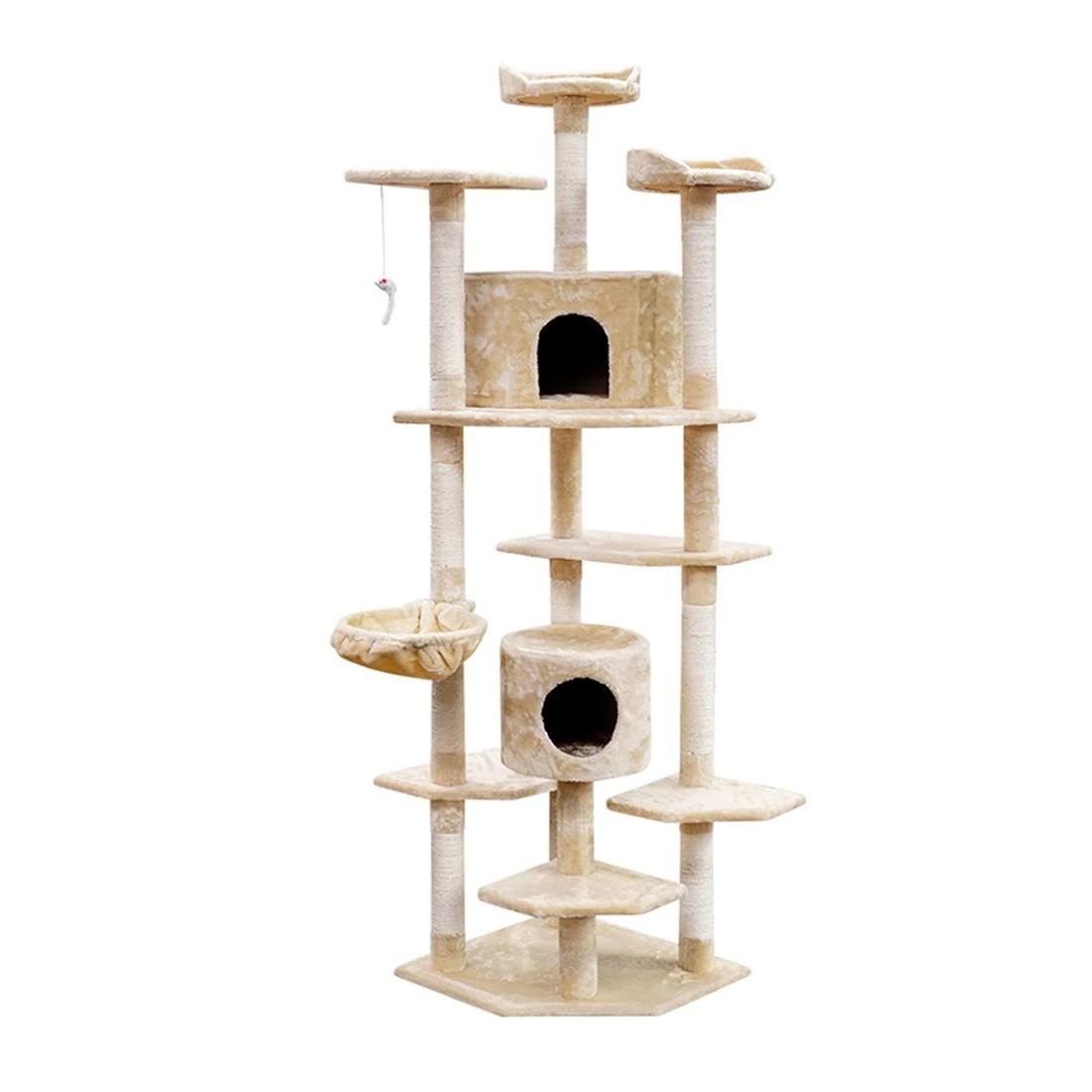 4 i.Pet Cat Tree 203cm Tower Scratching Post Scratcher Condo Trees House Bed - Beige, 4 of 7