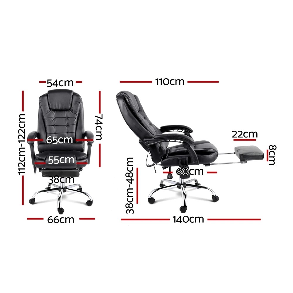 2 Artiss 8 Point Massage Office Chair PU Leather Footrest - Black, 2 of 8