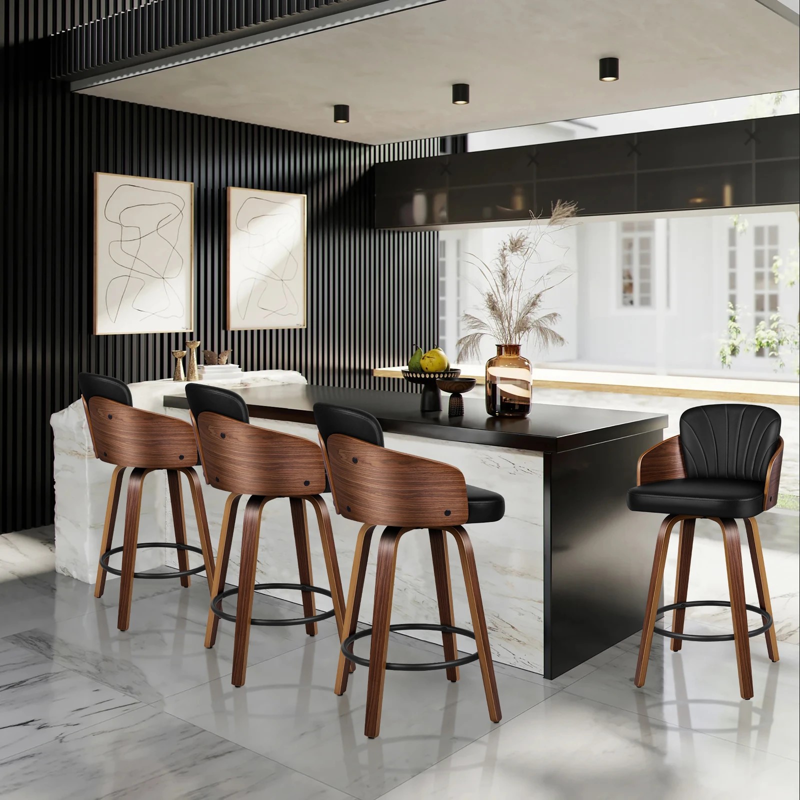 9 Alfordson 4x Swivel Bar Stools Alice Kitchen Wooden Dining Chair - Black, 9 of 10