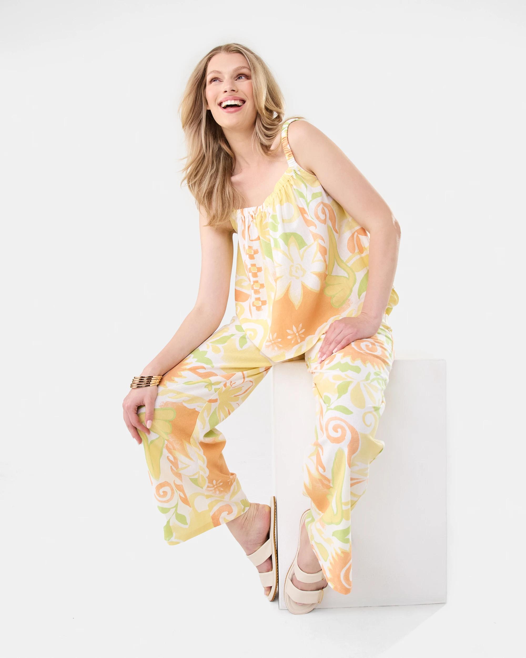 7 Sleeveless Square Neck Linen Blend Top Smmer Tile, 7 of 9