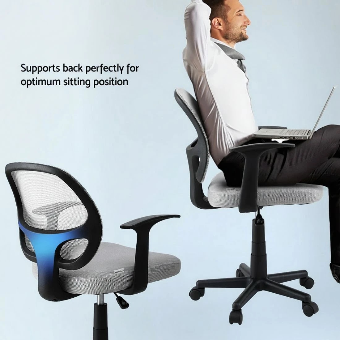 5 Artiss Mesh Office Chair Computer Gaming Desk Chairs Work Study Mid Back - Grey, 5 of 6