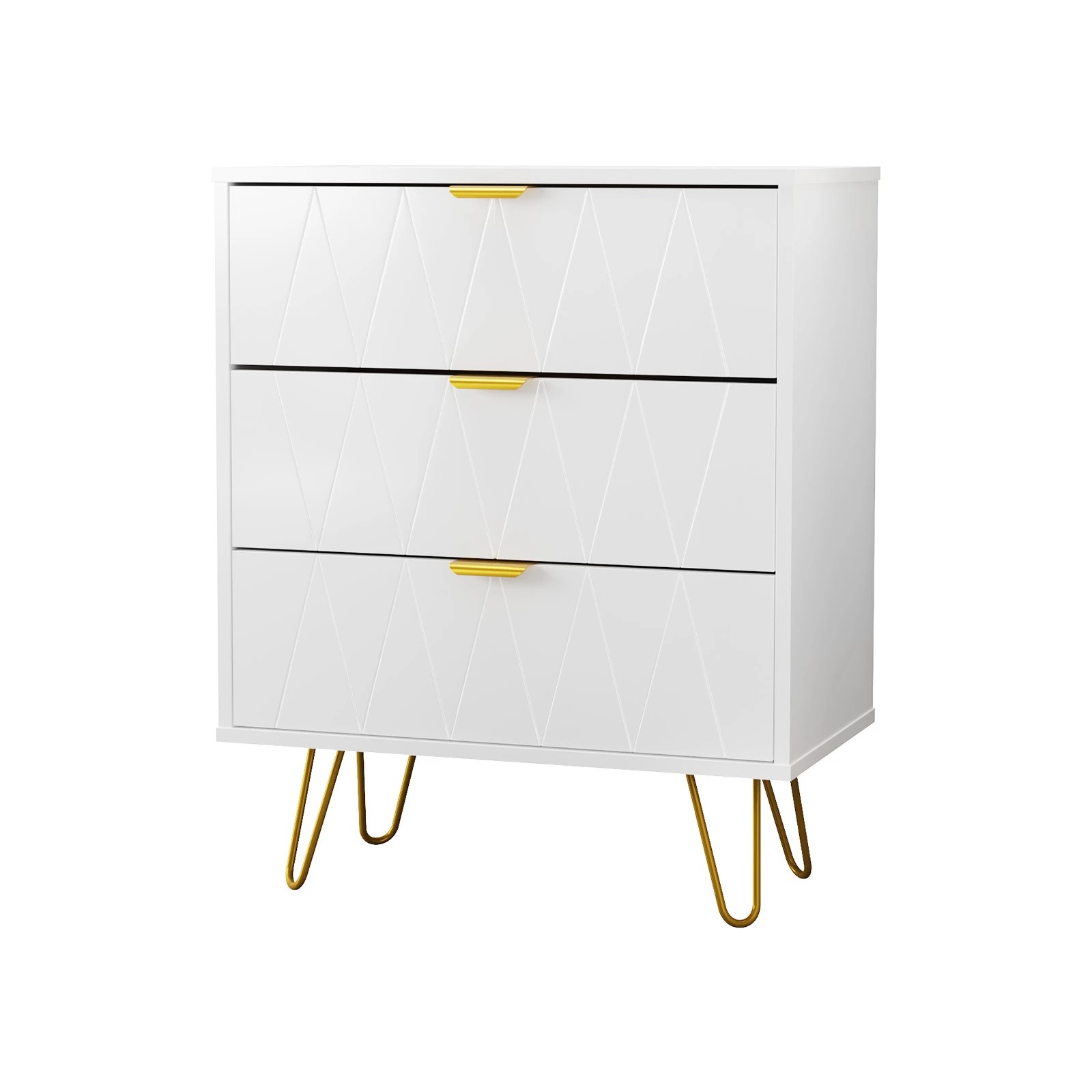 1 Oikiture 3 Chest of Drawers Gold Handles Dresser Lowboy Storage Cabinet - White, 1 of 9