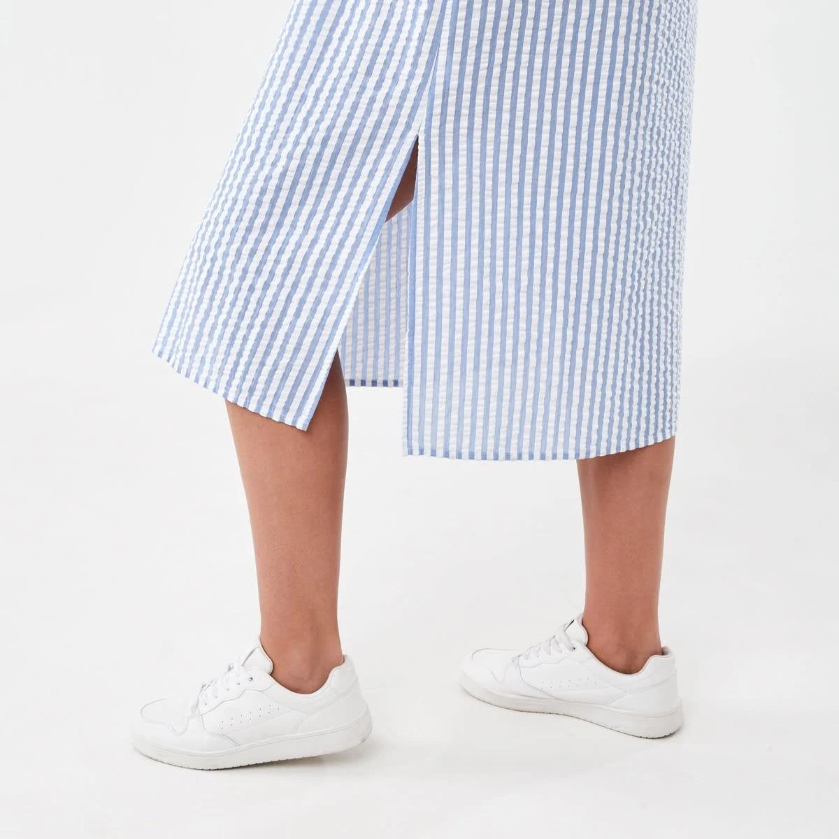 8 Long Sleeve Ruched Front Midi Shirt Dress Tny Stripe, 8 of 8