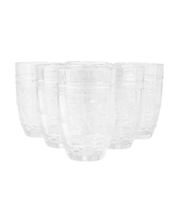 6 Clear Ornate Highball Glasses