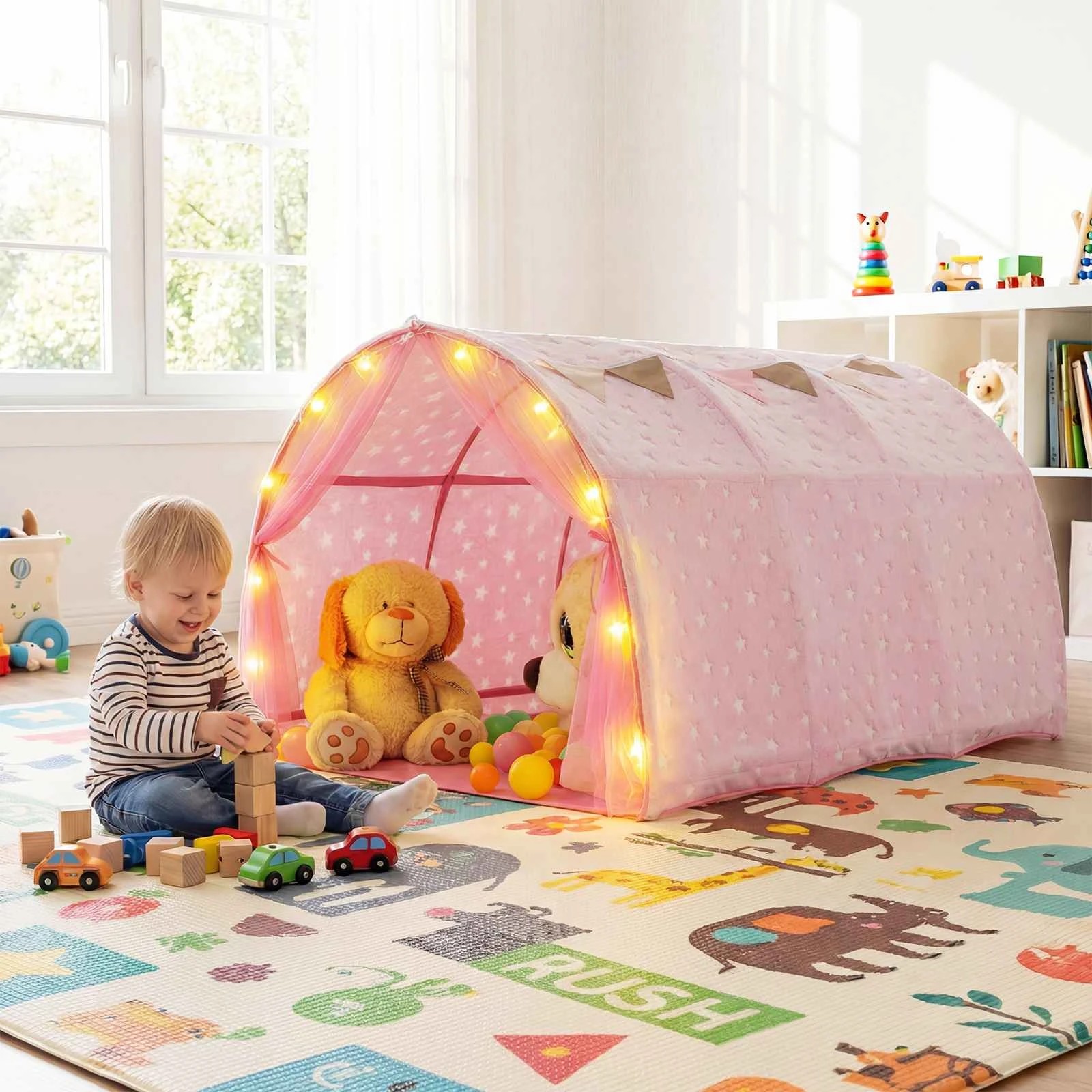3 Costway Glow in the Dark Play Tent Star Playhouse w/Lights & Curtains - Pink, 3 of 3