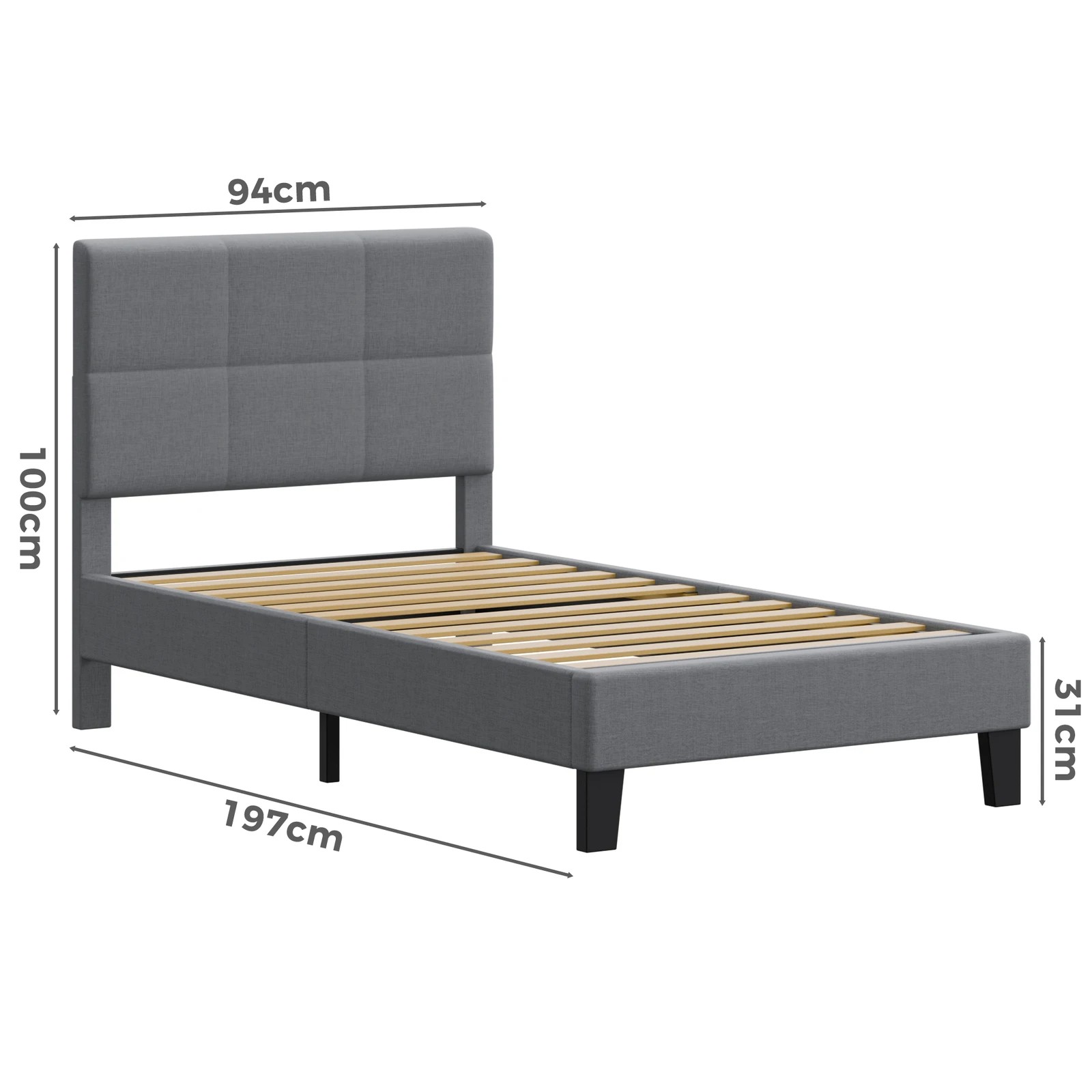 9 Alfordson Bed Frame Single Size Wooden Slats Platform Fabric Paula - Grey, 9 of 9
