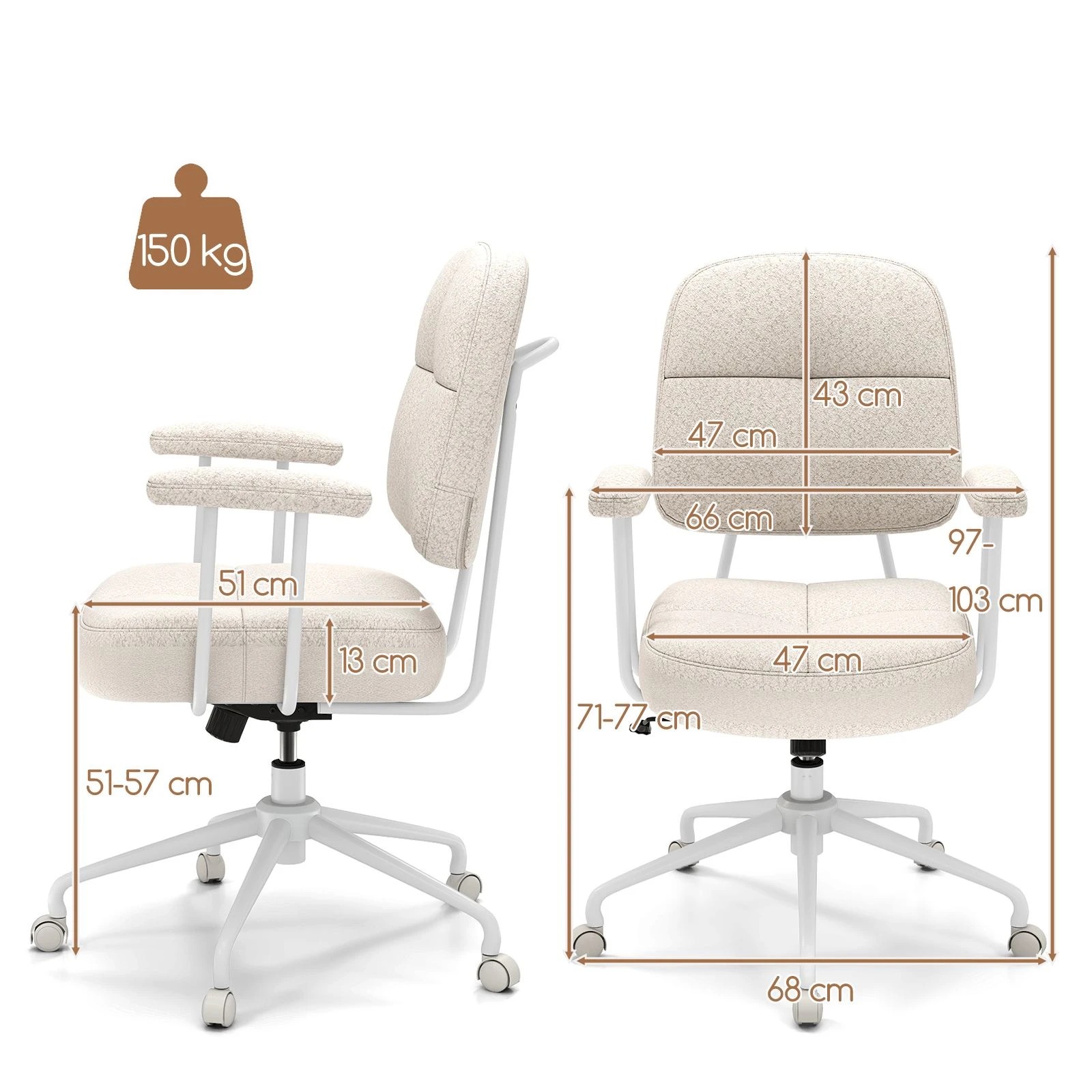 4 Costway Home Office Chair Upholstered Task Chair w/Cushioned Back & Padded Armrests Swivel Chair, 4 of 4