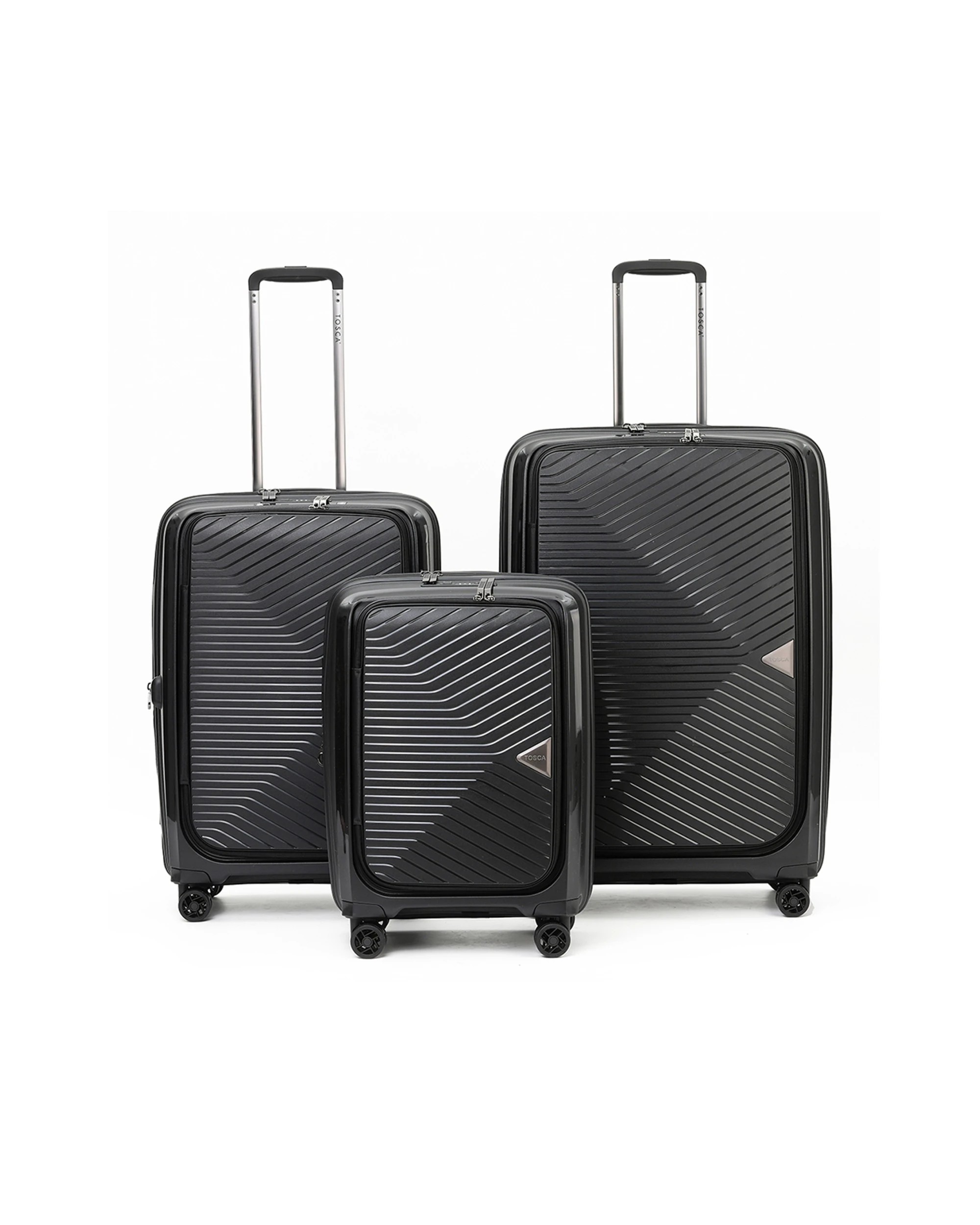 1 Tosca 3Pc Space X 20" Carry On 25/29" Trolley Case Set - Black, 1 of 6