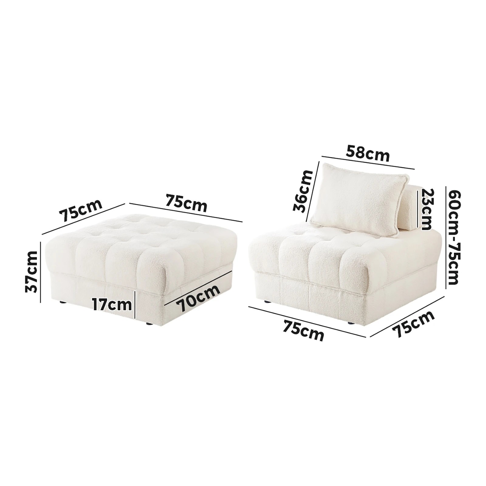 9 Oikiture 2 Seater Boucle Modular Sofa & Ottoman Set Armless Tofu Back
 - White, 9 of 10