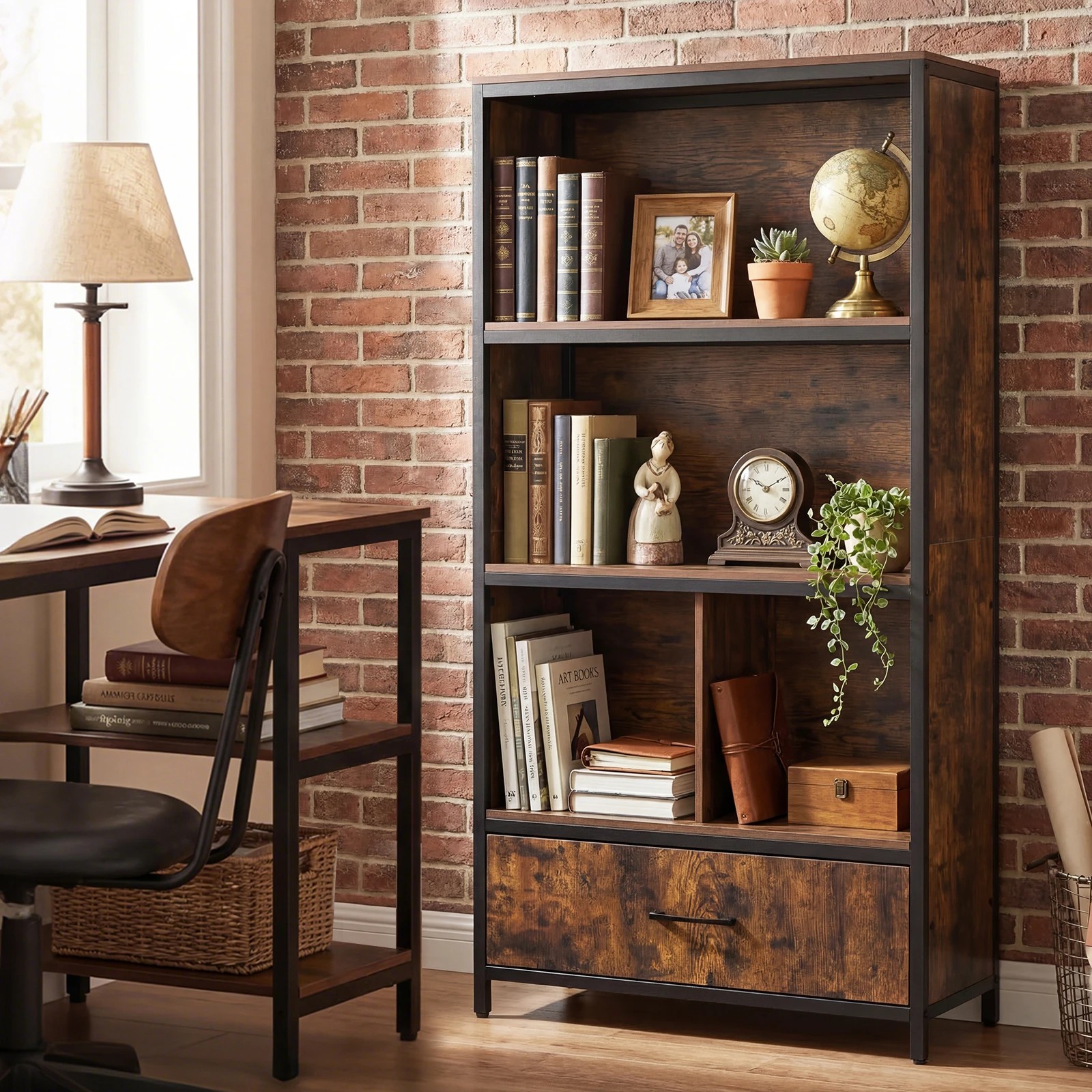 2 Costway 5-Tier Bookshelf Stand Bookcase Wooden Display Cabinet 4 Storage Compartment, 2 of 4