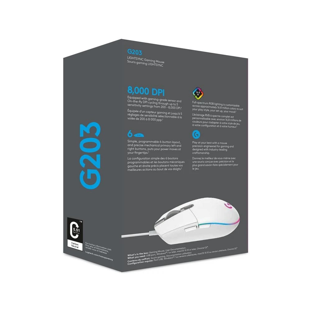 7 Logitech G203 LIGHTSYNC Gaming Mouse White, 7 of 7