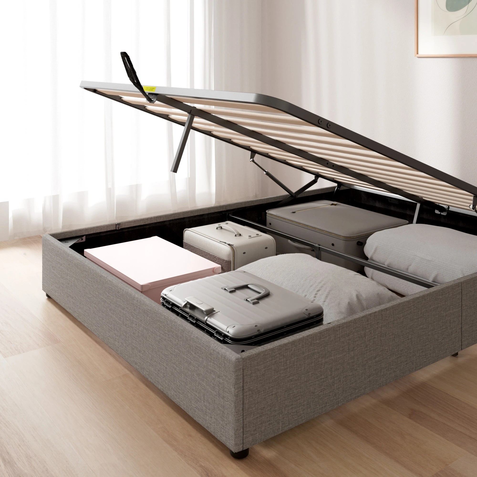7 Queen Bed Zora Gas Lift Bed Base - Grey, 7 of 10